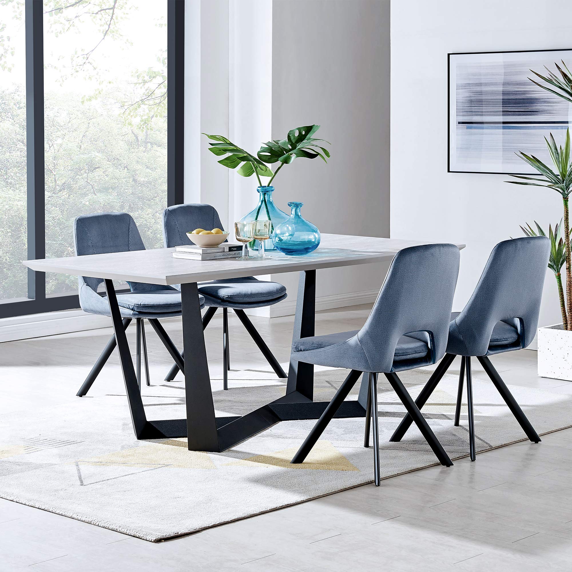 Armen Living Lexi Dining Room Accent Chairs - Set of 2 Blue Velvet Upholstered Chairs with Black Wooden Legs | Elegant Home Decor for Dining Room, Living Room & Office