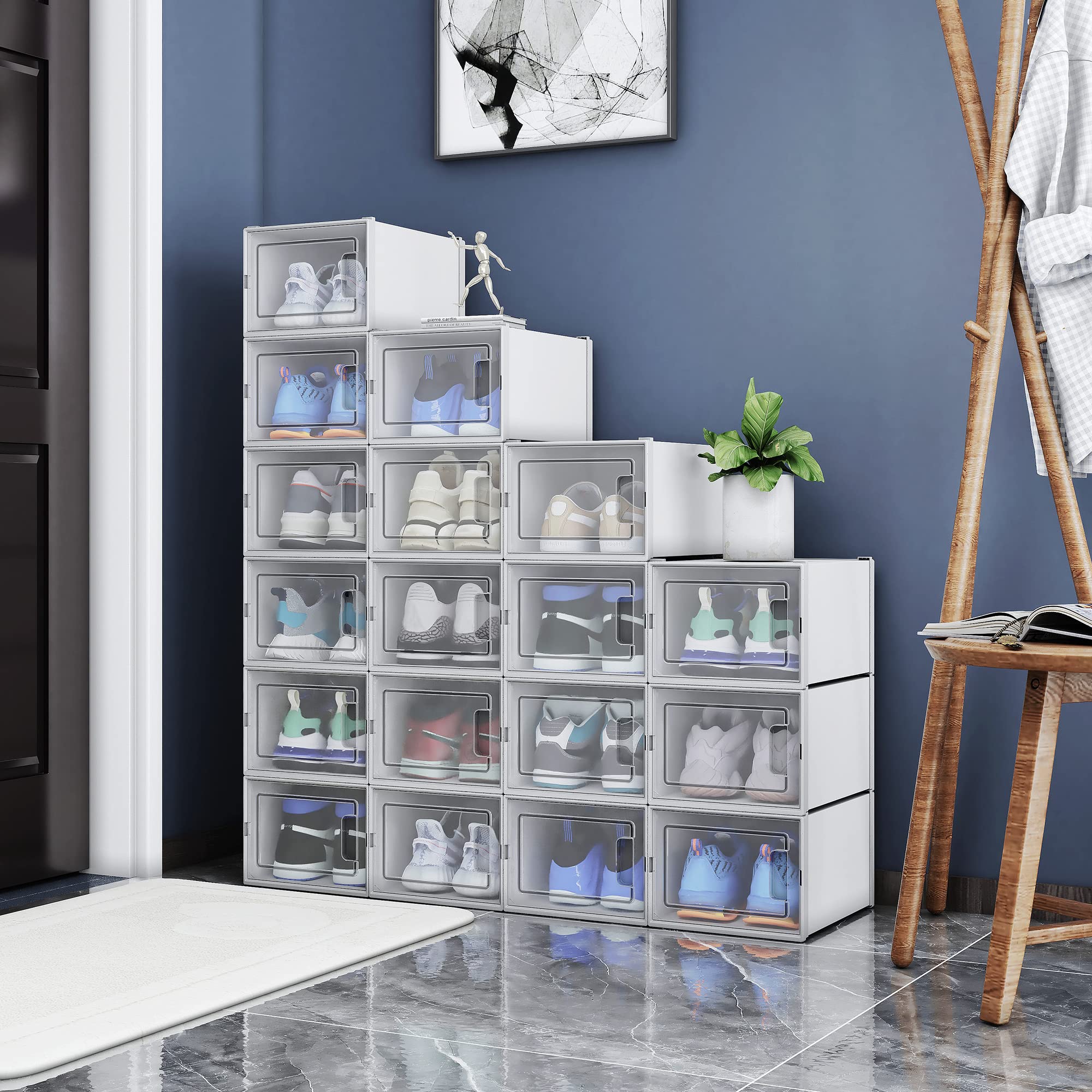 YITAHOME XL Shoe Storage Box - Set of 18 Stackable Shoe Organizers with Drawers, Clear Plastic Shoe Box Containers for Closet Organization | Perfect for Sneakers, Boots & Seasonal Shoe Storage