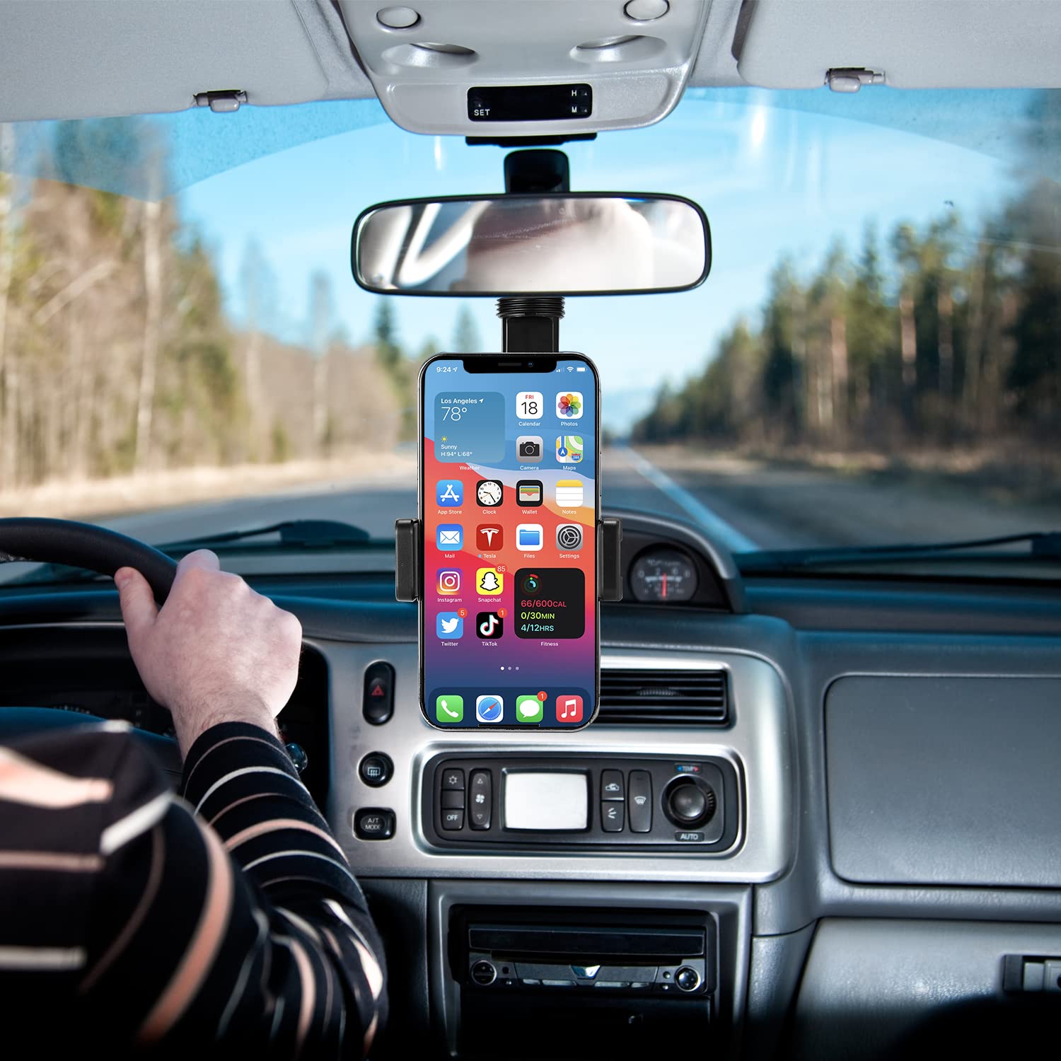 LAX Gadgets Universal Car Phone Mount - Adjustable Bracket for Rear View Mirror & Dashboard - Hands-Free Smartphone Holder for iPhone, Samsung & All Devices - Perfect for GPS Navigation, Rideshare & Road Trips