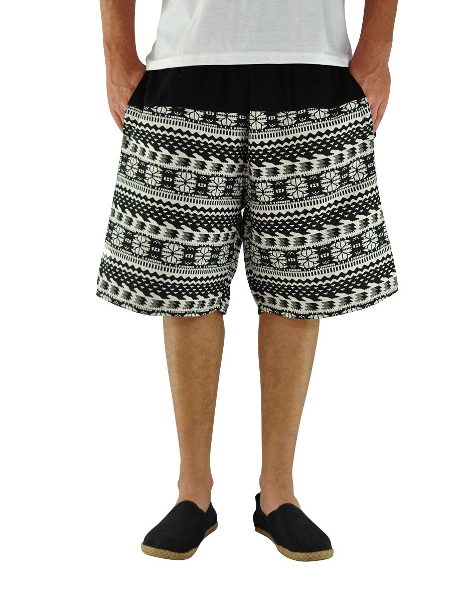 Virblatt Men's Cotton Harem Shorts - Casual Hippie Tribal Bermuda Shorts with Ethnic Pattern | Breathable & Comfortable for Festivals, Yoga, and Summer Outfits