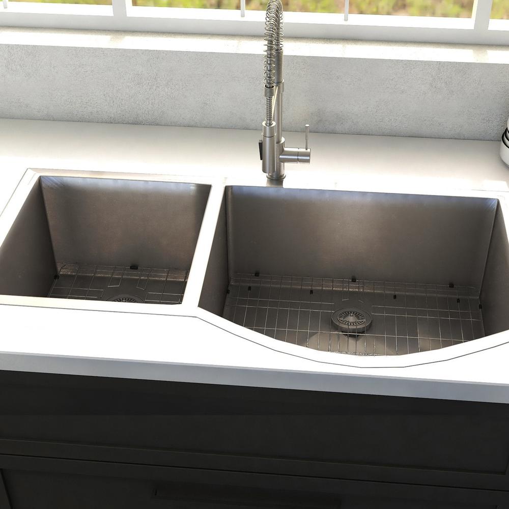 ZLINE 33-Inch Cortina Undermount Double Bowl Stainless Steel Kitchen Sink with Bottom Grid (SC70D) - Perfect for Modern Kitchens, Dishwashing & Food Prep