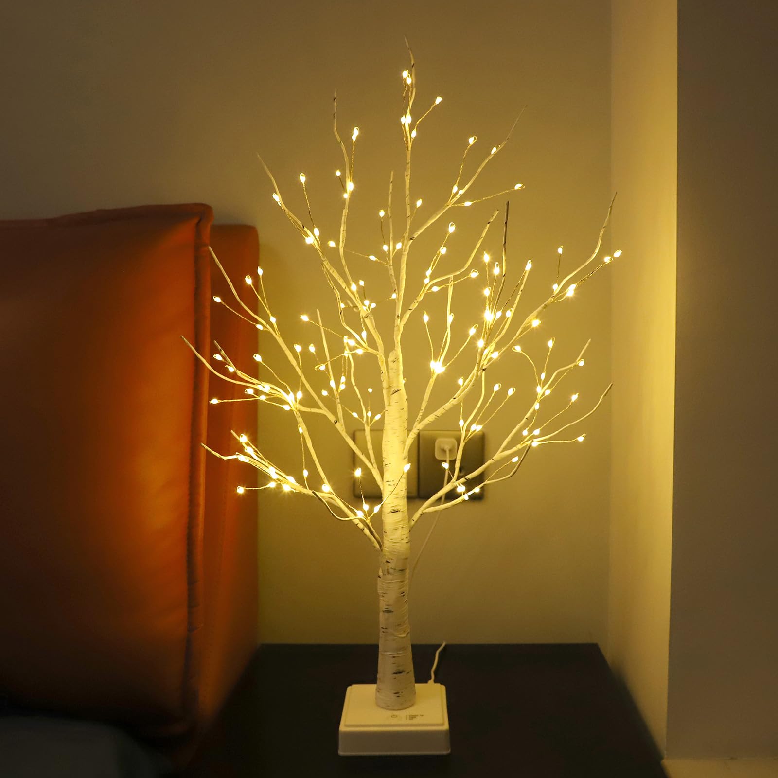 144 LED 2FT White Lighted Birch Tree - Indoor Tabletop Lamp with Timer for Christmas, Birthday, Thanksgiving & Wedding Decor | Perfect for Home, Office, Party & Holiday Decoration
