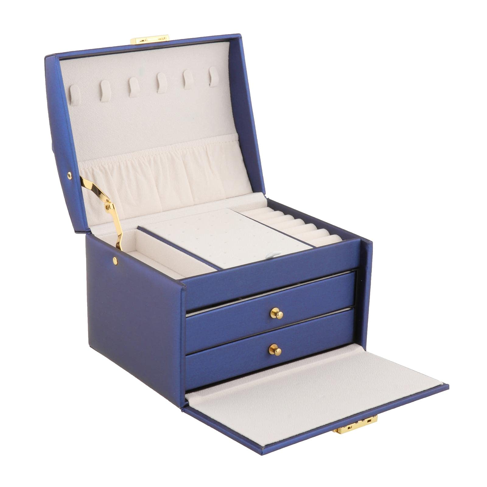 FAKEME PU Leather Jewelry Box - Watch & Makeup Organizer - Dresser Decorative Gift for Women - Blue