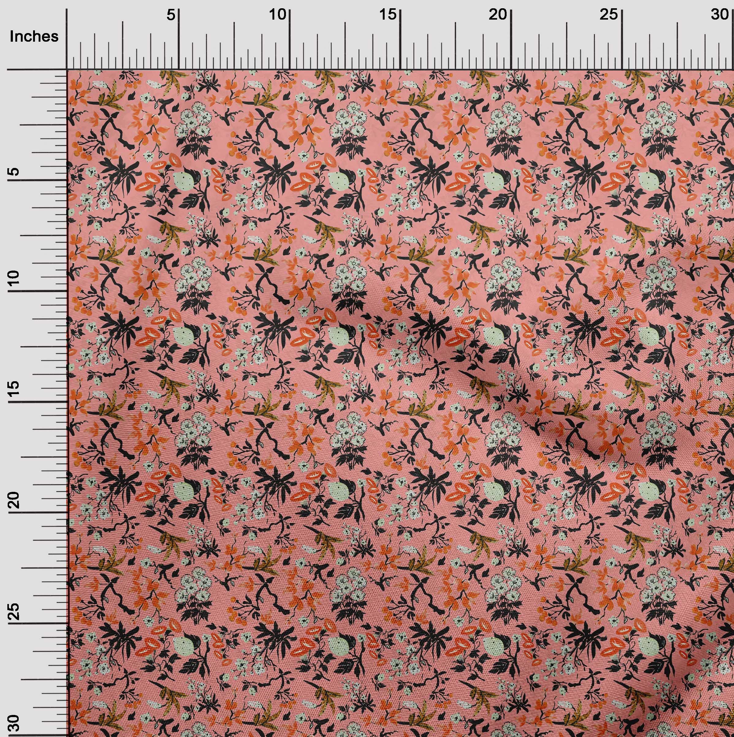 Velvet Floral Print Fabric by The Yard - 58 Inch Wide Medium Pink Japanese Asian Style Dress Material for DIY Sewing, Home Decor & Fashion Projects