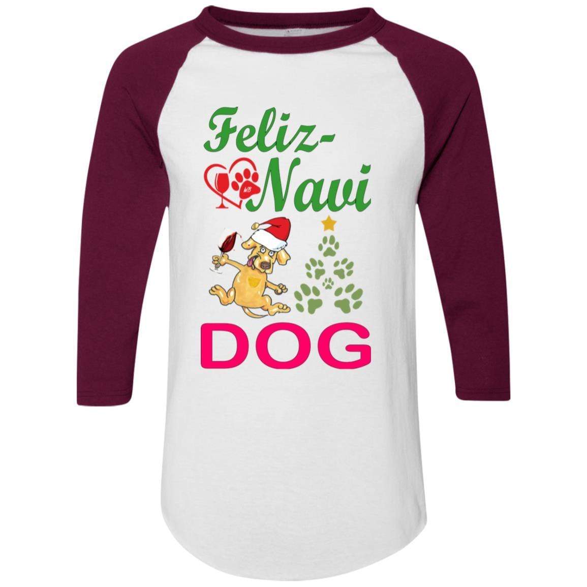 Feliz Navidad Dog Sweater - Colorblock Raglan Jersey in Green & Red | Christmas Pet Apparel for Small & Medium Dogs | Perfect for Holiday Photos & Festive Outfits