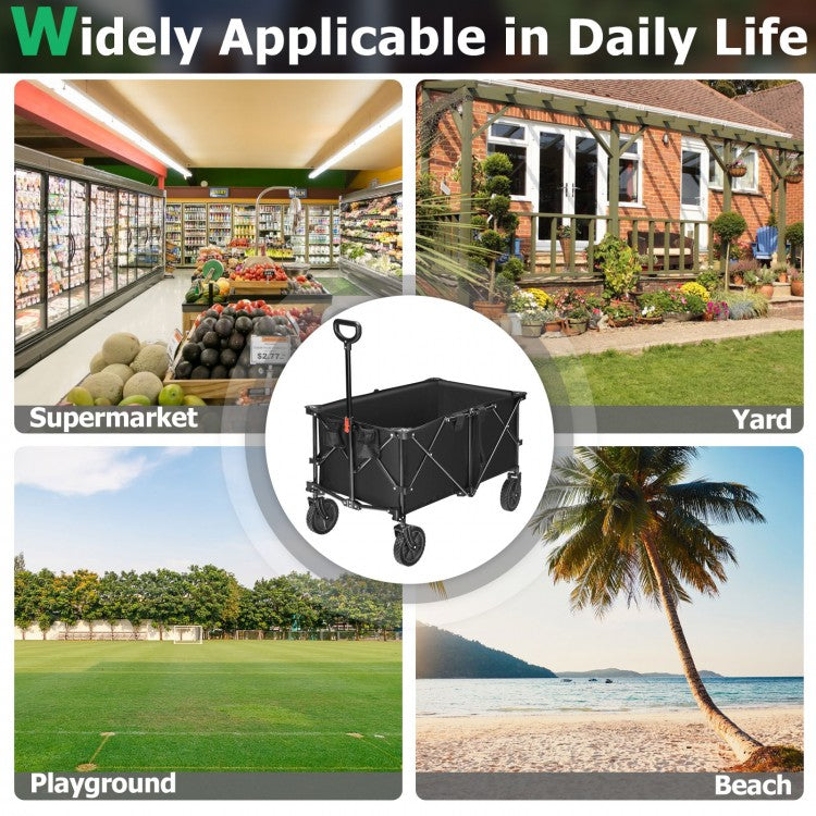 Heavy Duty Outdoor Utility Garden Trolley Cart - Foldable Dark Black Wheelbarrow for Gardening, Landscaping & Yard Work