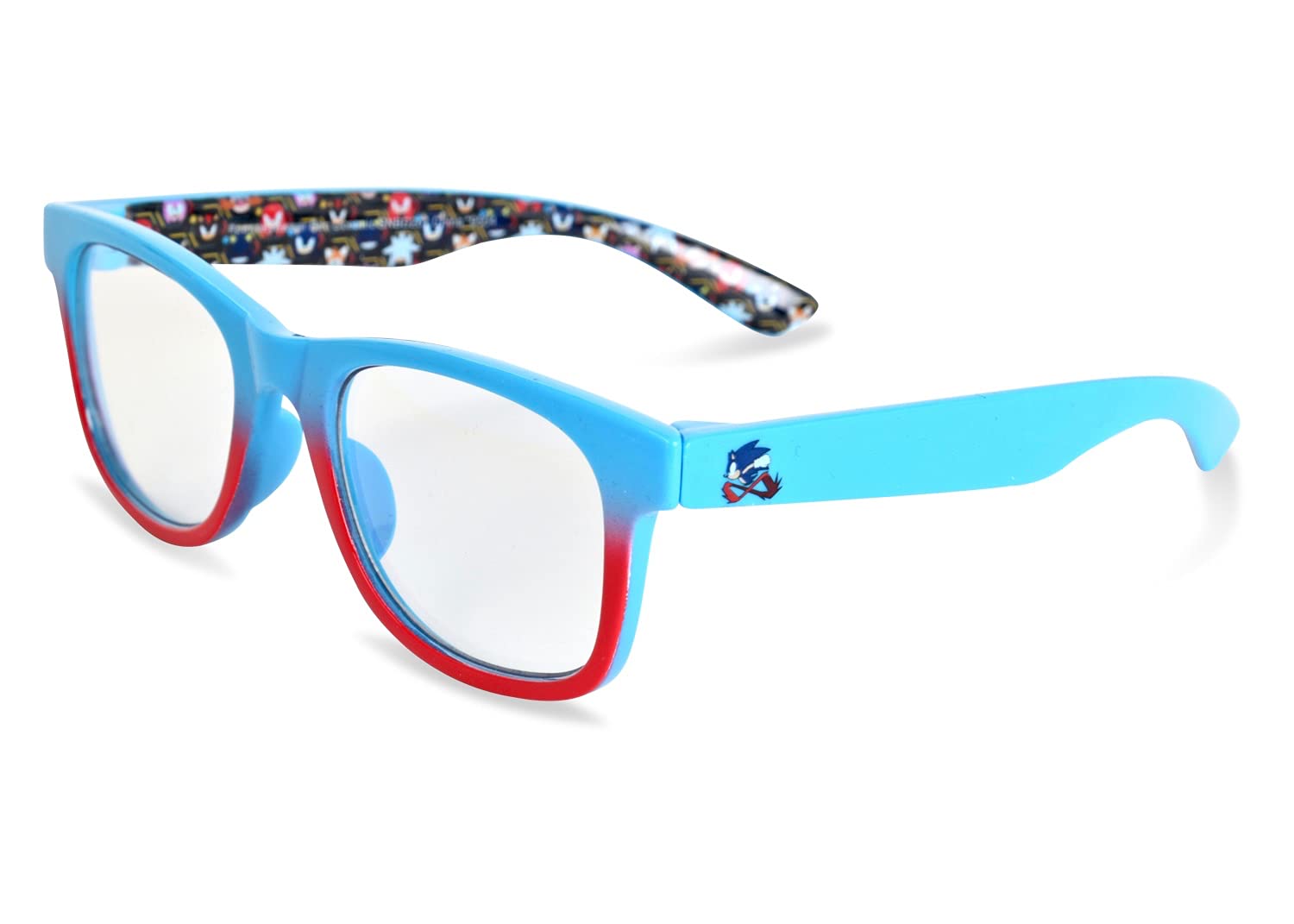 Sonic The Hedgehog Blue Light Blocking Glasses for Kids - Anti Eyestrain Computer Gaming Glasses for Boys & Girls with Protective Case (Blue/Red) - Perfect for Online Classes, Video Games & Screen Time Protection
