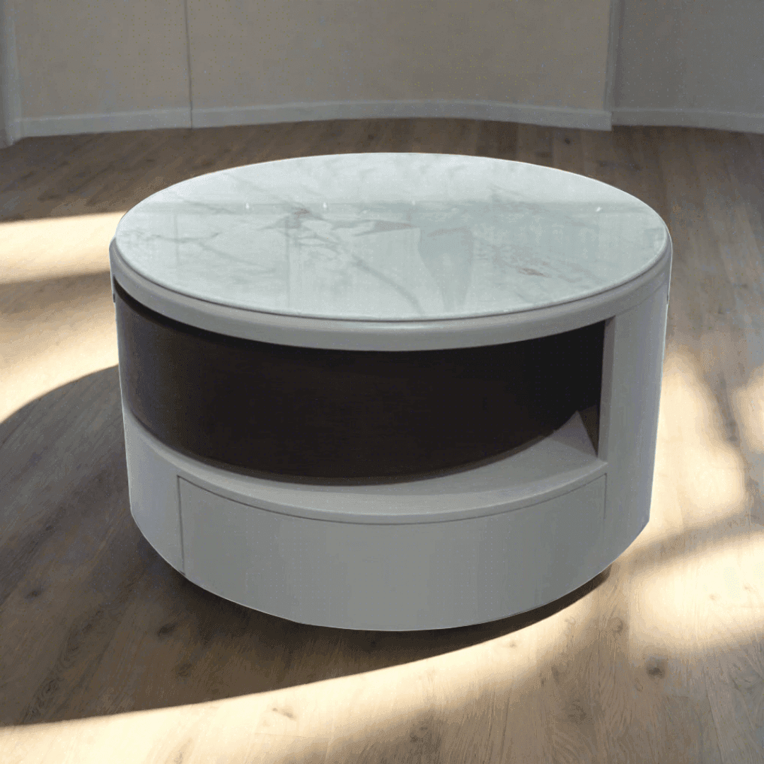 Mila Round Extendable Coffee Table with Natural Jade Stone Top - Modern Living Room Furniture for Small Spaces, Home Decor Centerpiece