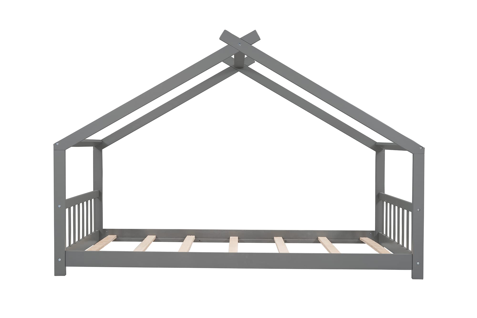 Harper & Bright Designs Wooden House Twin Bed for Kids - Montessori Toddler Bed Frame with Headboard & Footboard, No Box Spring Needed (Gray) - Perfect for Nursery, Bedroom, and Playroom Decor