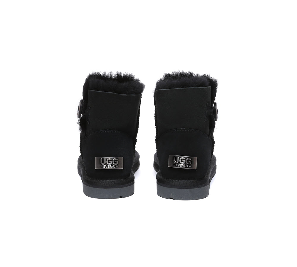 UGG EVERAU® Women's Double Faced Sheepskin Wool Ankle Boots with Button Closure - Warm Winter Fashion Booties for Casual Outfits & Cold Weather
