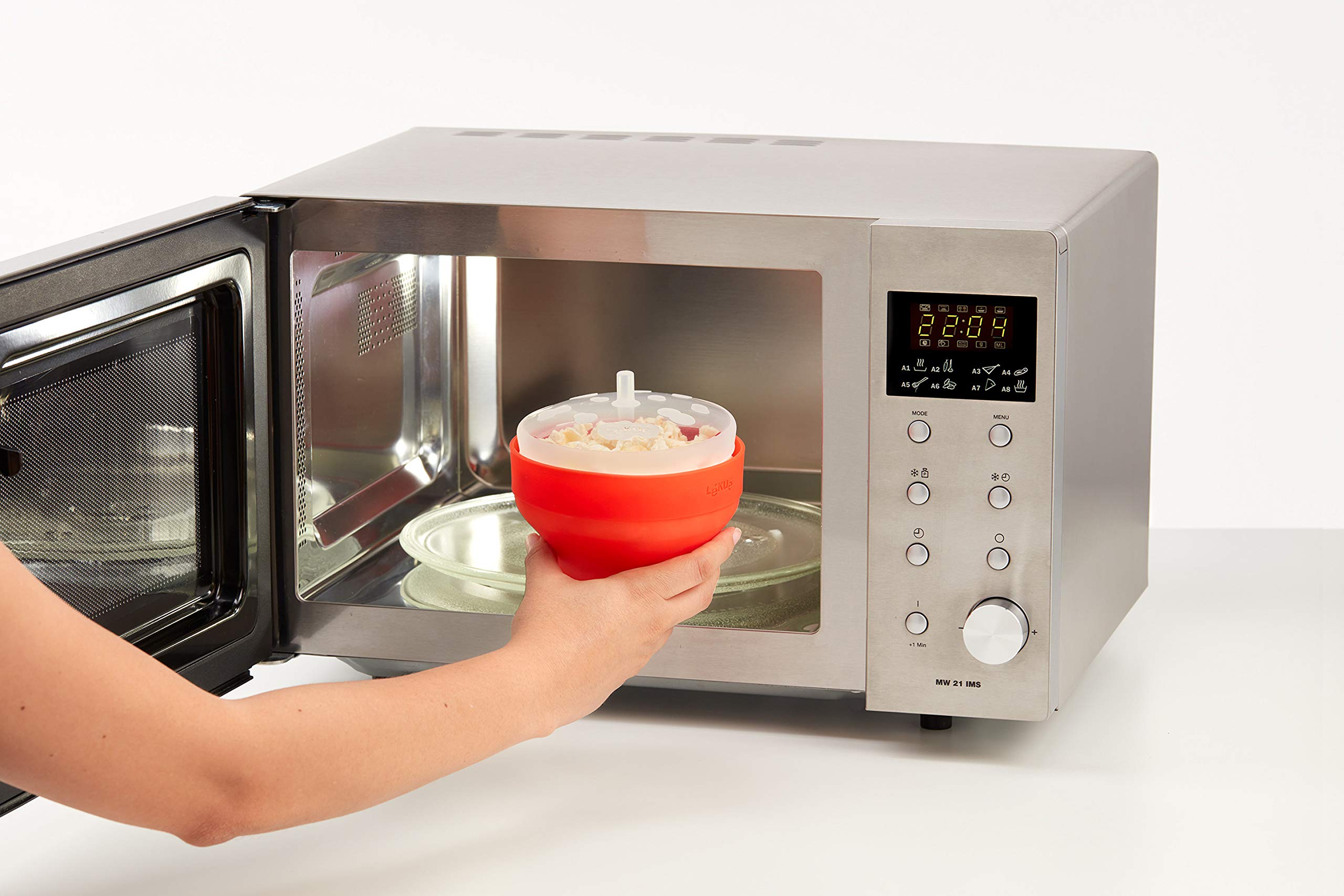 Lékué Mini Microwave Popcorn Maker - 2 Piece Set, Red - Perfect for Movie Nights & Healthy Snacking at Home