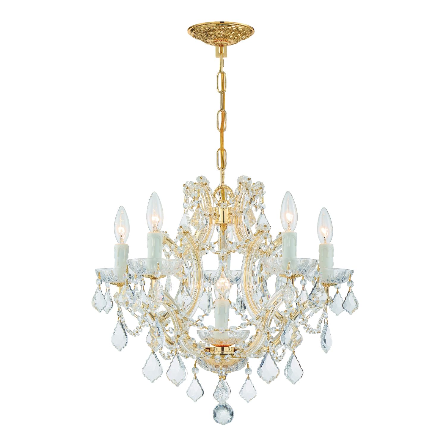 Maria Theresa 6-Light Clear Italian Crystal Gold Chandelier - Elegant Dining Room & Living Room Lighting Fixture for Home Decor