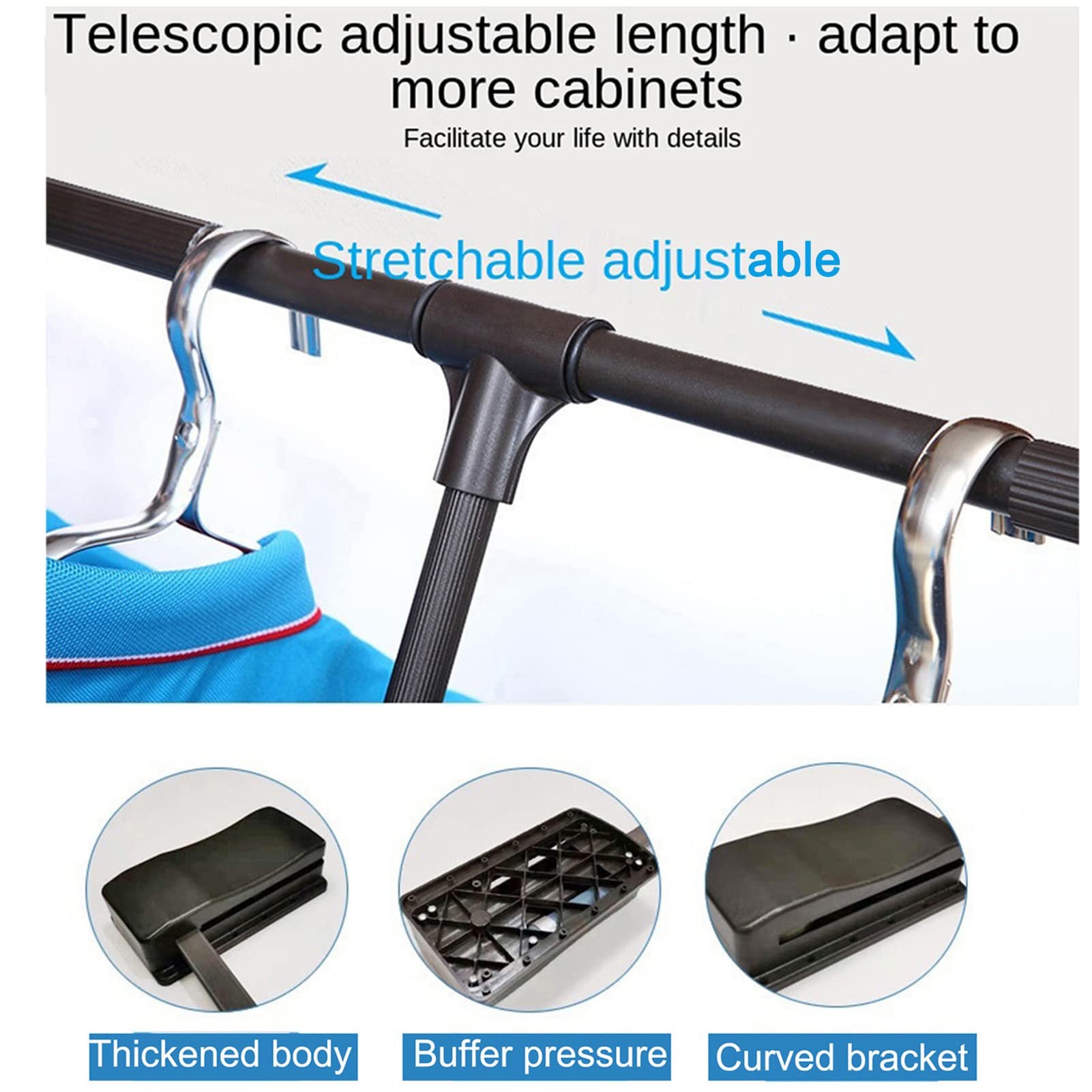 Adjustable Pull Down Closet Rod - Extendable 600-830cm Wardrobe Hanging Bar for Space Saving Storage (Black) | Perfect for Small Closets, Apartments & RV Organization