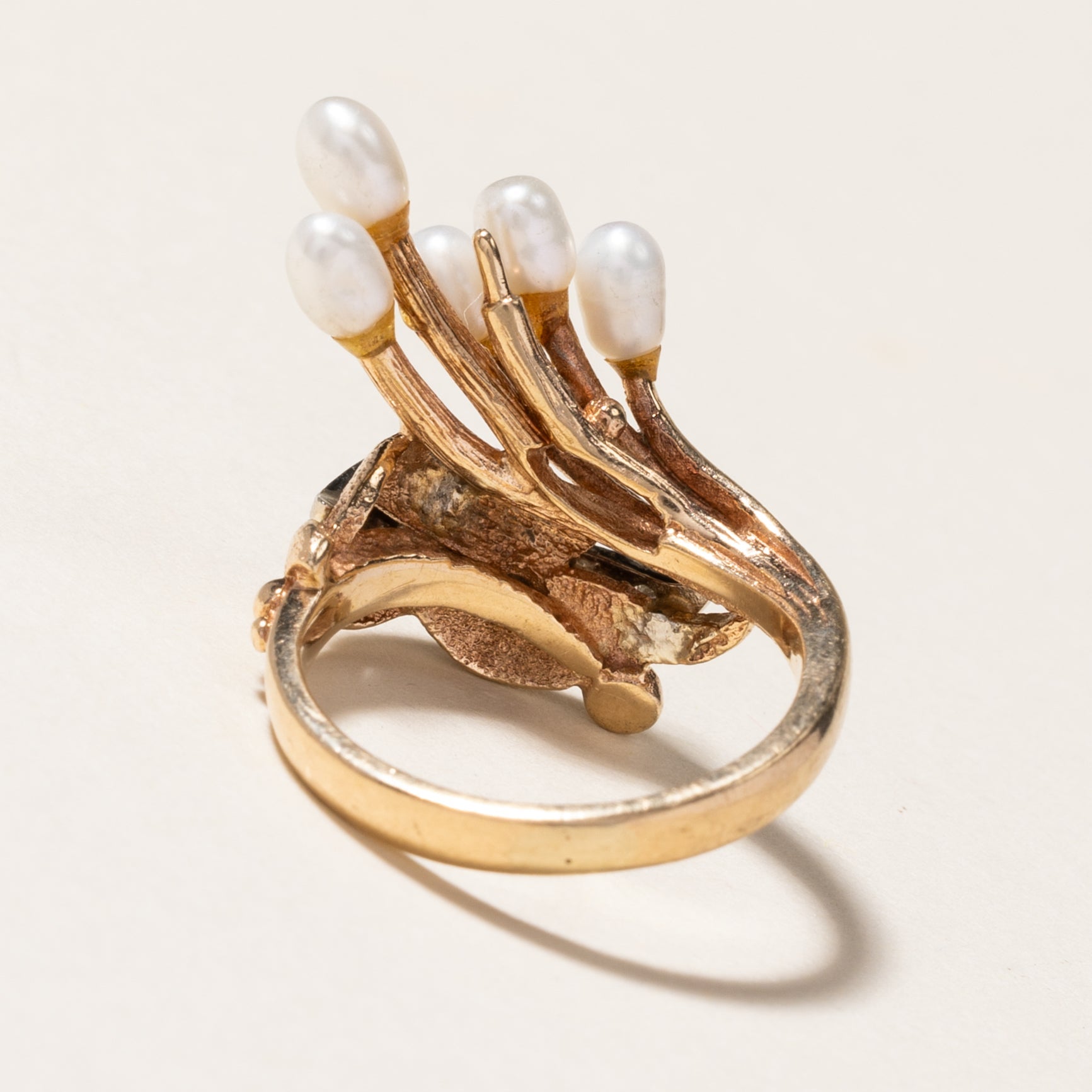 Elegant Pearl & Diamond Abstract Cocktail Ring | 3.00mm x 4.50mm, 0.03ctw | Size 4.75 | Perfect for Evening Parties, Weddings & Special Occasions