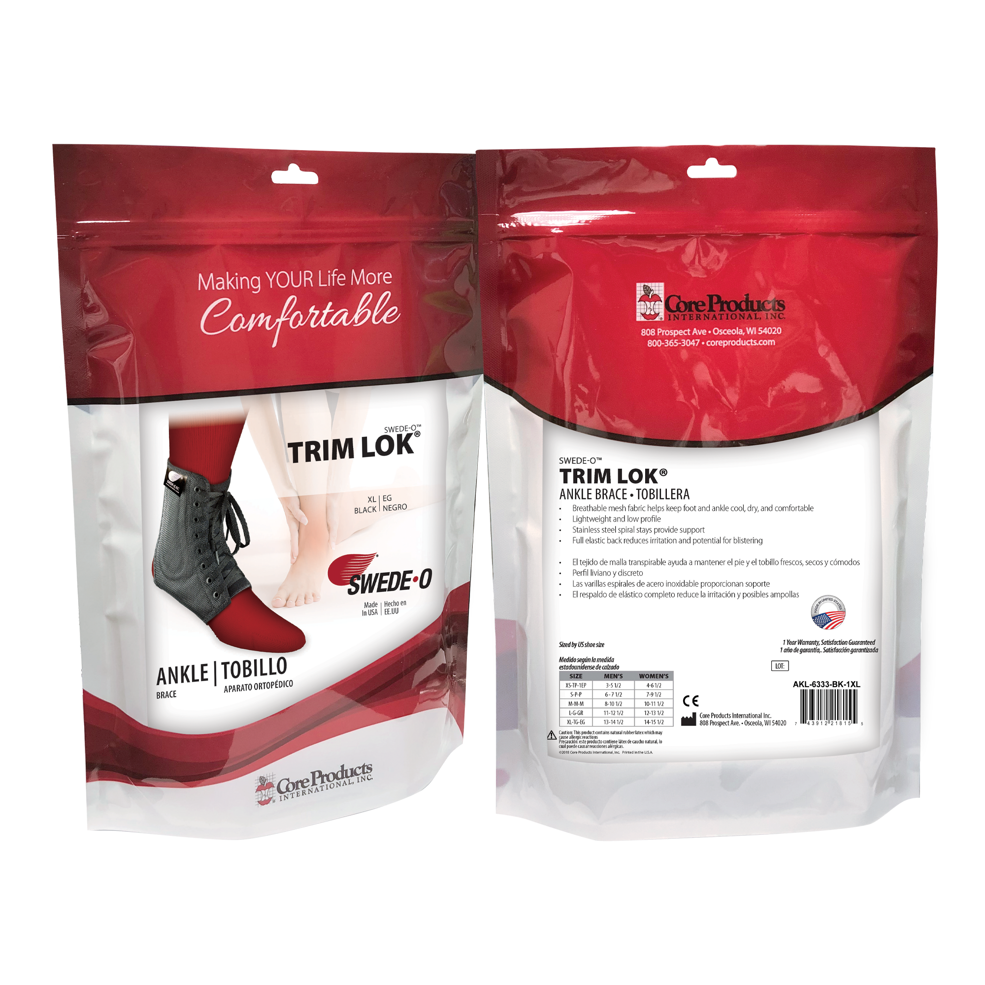 Swede O Trim Lok Ankle Brace - Adjustable Support for Sprains, Arthritis & Weak Ankles - Ideal for Running, Hiking & Sports Recovery