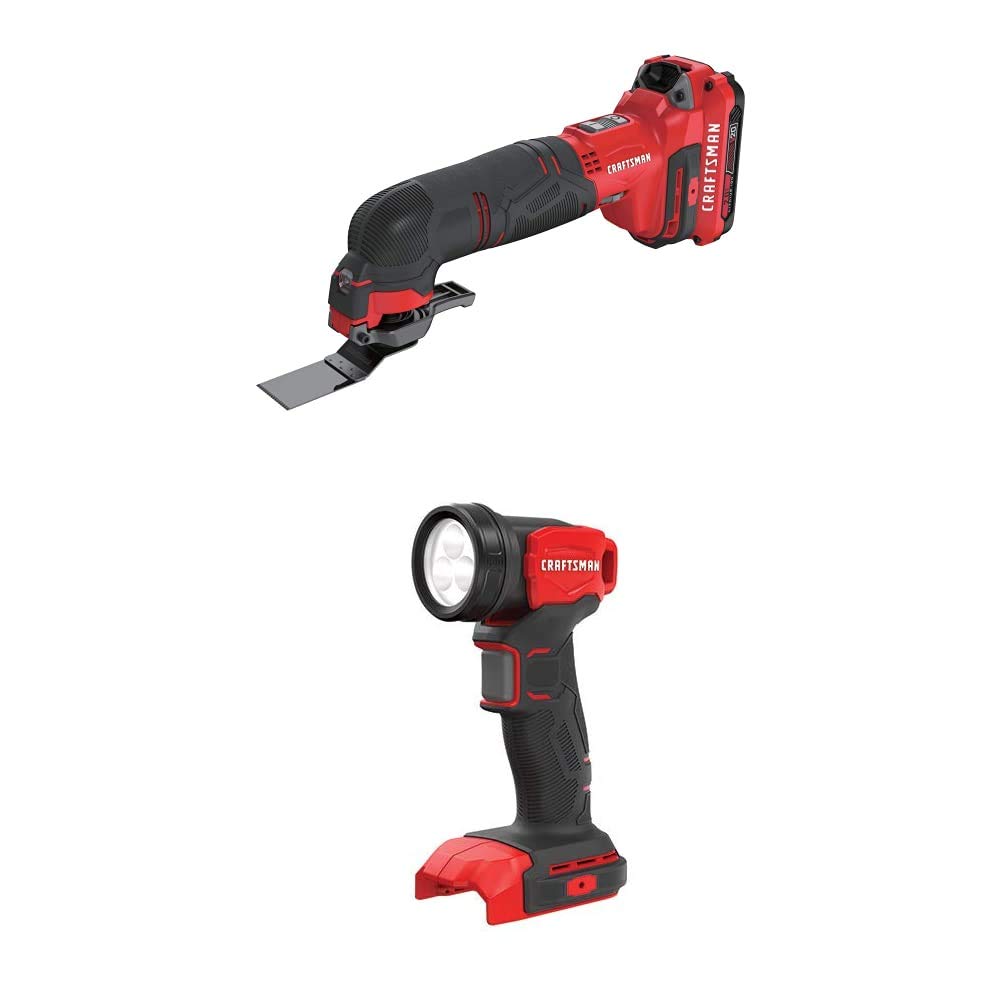 CRAFTSMAN V20 Cordless Oscillating Multi-Tool Kit with LED Work Light (CMCE500D1 & CMCL020B) - Perfect for DIY Projects, Woodworking, Metal Cutting & Home Renovations