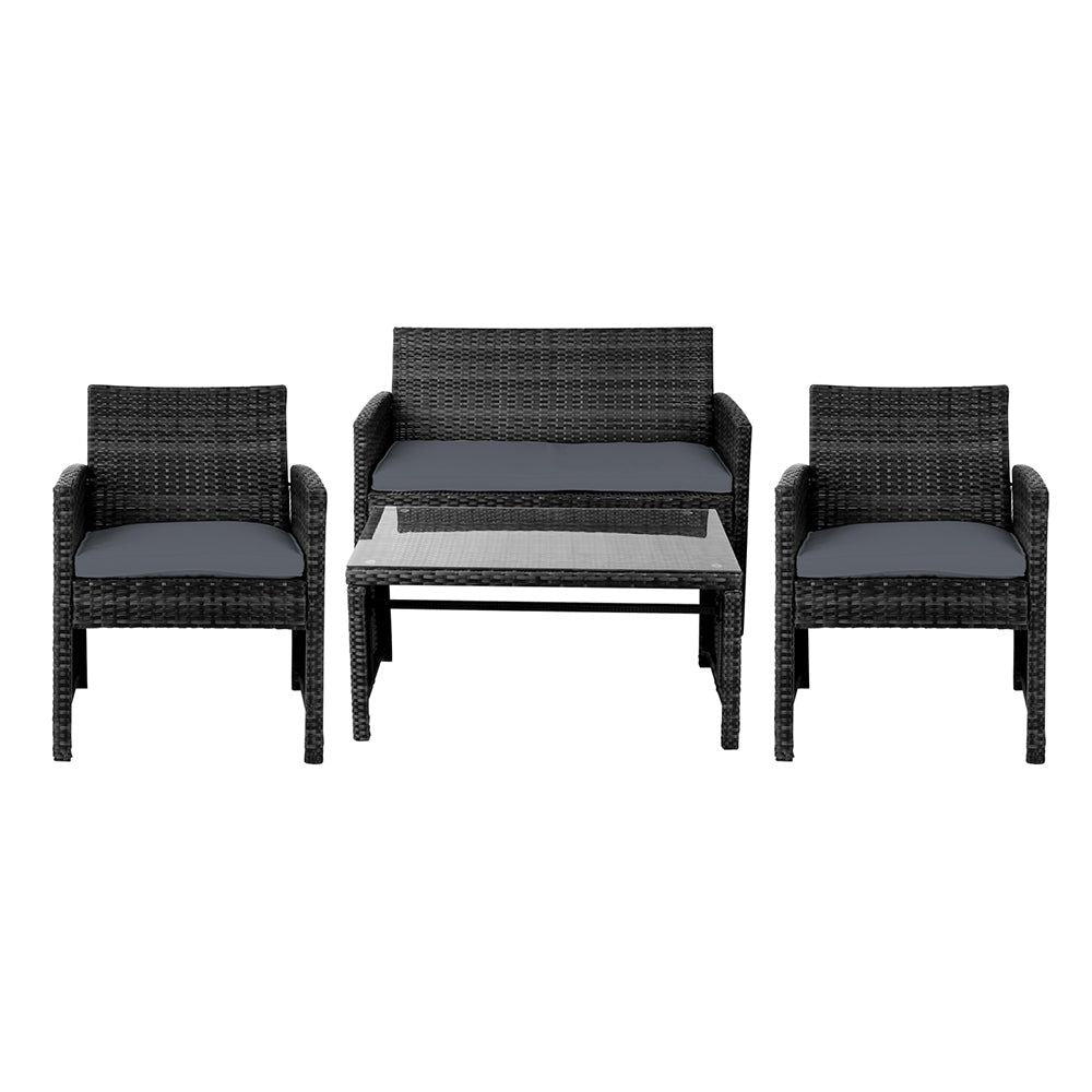 Gardeon 4-Piece Outdoor Patio Furniture Set - Black Rattan Wicker Lounge & Dining Chairs with Table - Perfect for Backyard, Garden, Poolside & Terrace Relaxation