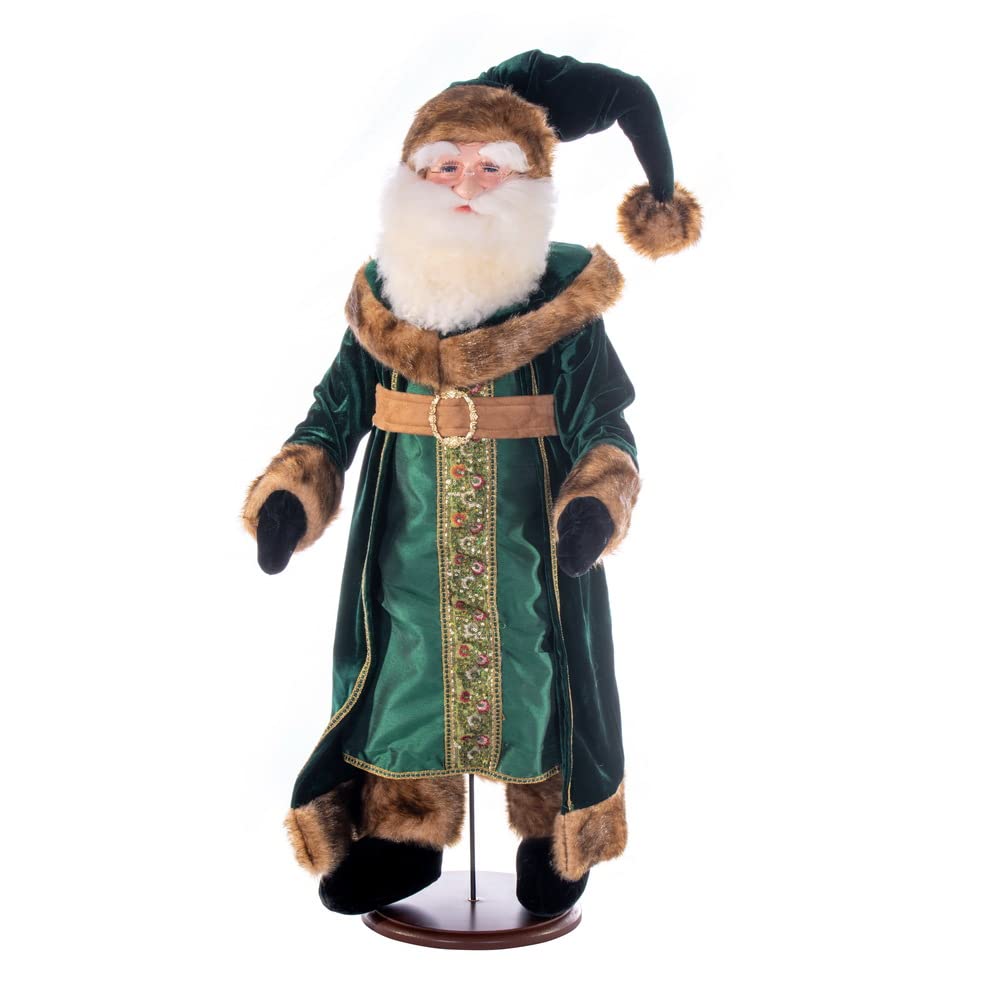 Vickerman 36 Inch Emerald Green Velvet Santa Claus Doll with Removable Stand - Christmas Decoration for Home, Office, and Holiday Party Decor