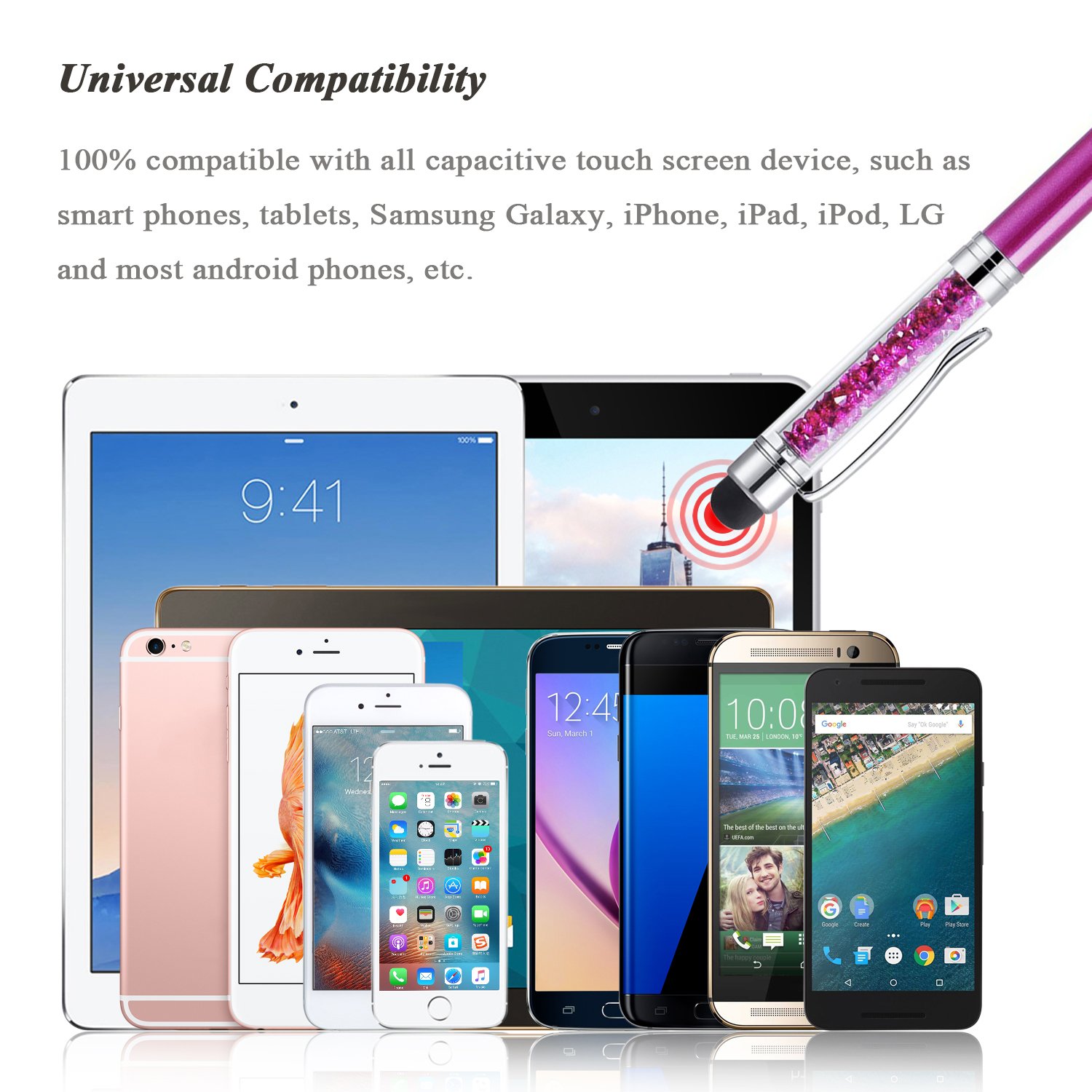 Besgoods 6-Pack 2-in-1 Stylus Pen Set - Slim Capacitive Touch Screen Stylus & Ballpoint Pen for iPhone, iPad, Samsung Tablets & Smartphones (Sky Blue, Pink, Purple, Royal Blue, Black, White) - Perfect for Note-Taking, Drawing & Digital Signatures