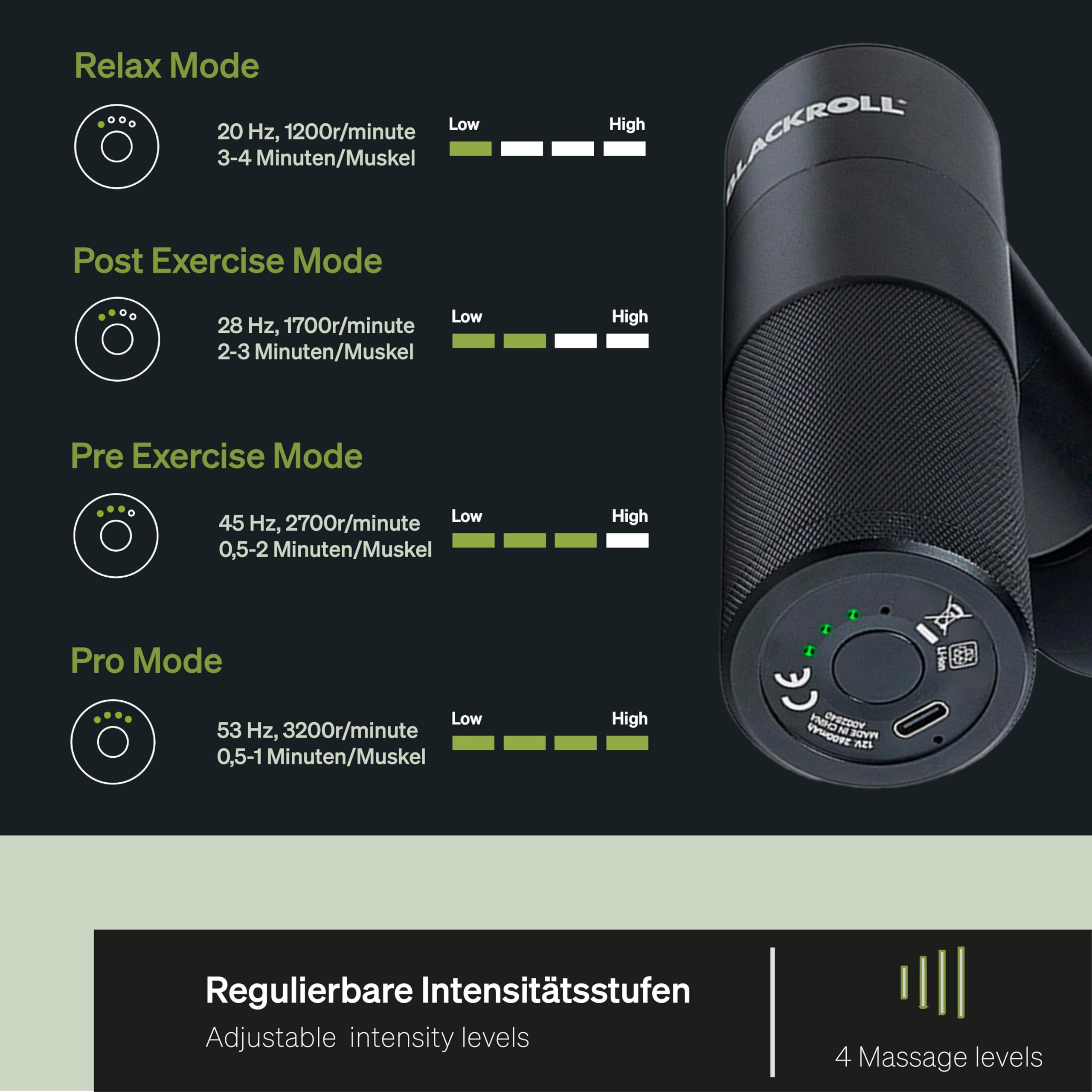 BLACKROLL® FASCIA GUN - High Quality Mini Massage Gun with USB C for Muscle & Fascia Relief, 4 Attachments with 4 Adjustable Levels - Perfect for Pain Relief, Recovery & Relaxation at Home, Gym or Office