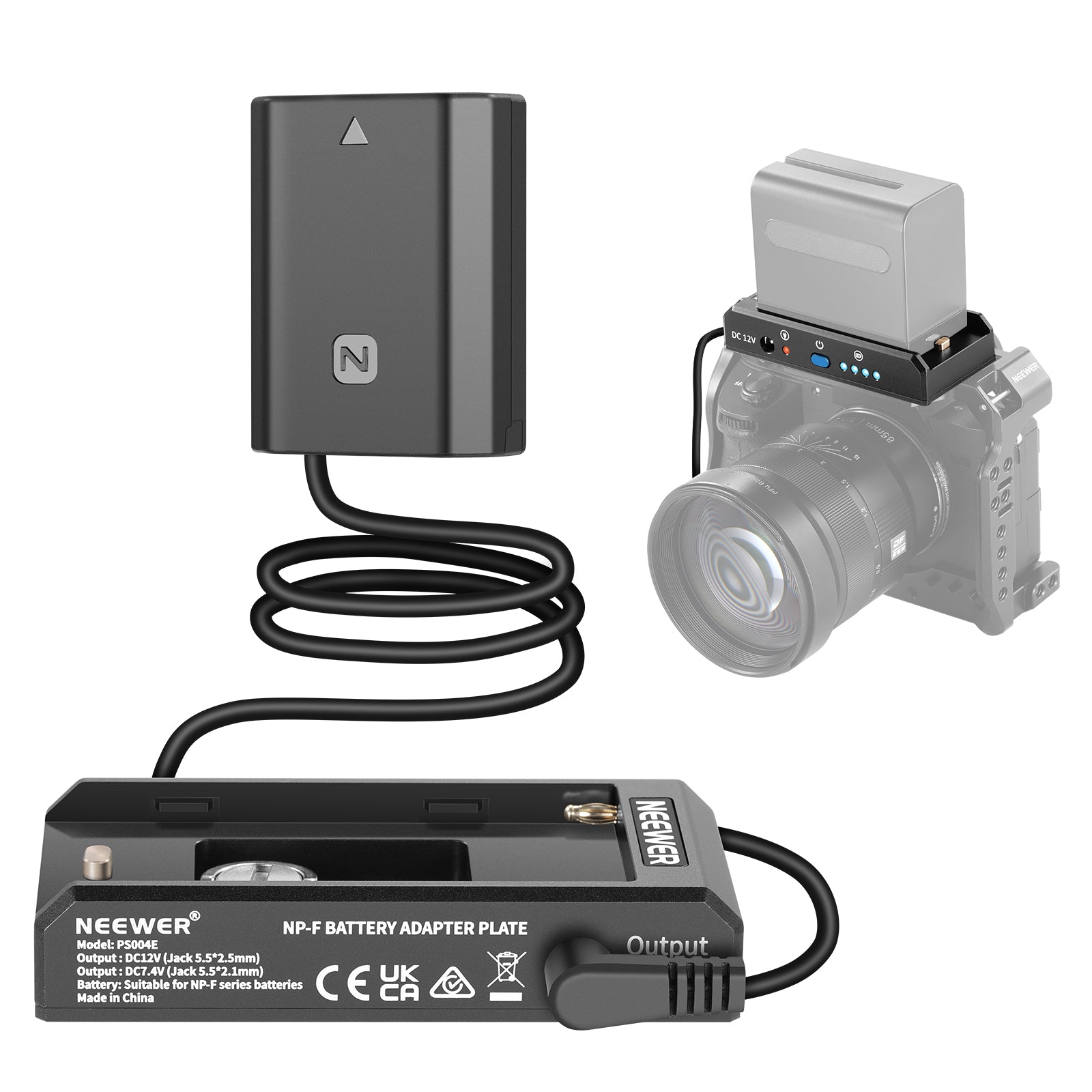 NEEWER PS004E NP-F Battery Adapter Plate with NP-FZ100 Dummy Battery - Power Your Sony Camera for Continuous Shooting & Video Recording