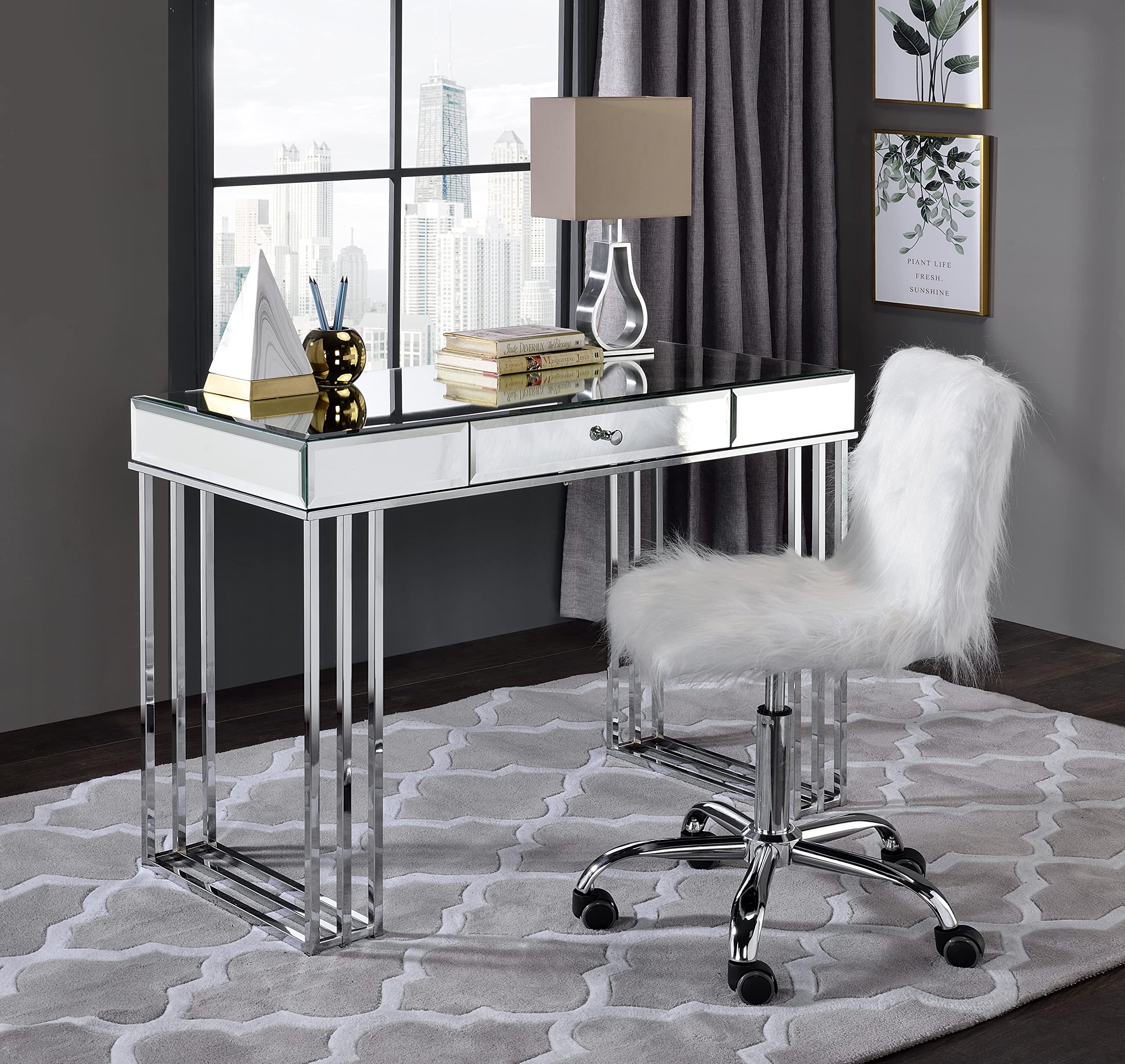 HomVent Faux Fur Desk Chair - Swivel Fuzzy Vanity Chair with Height Adjustment, Fluffy Armless Task Chair for Home Office, Living Room, Studio & Makeup Station | Perfect for Gaming, Working & Beauty Routines