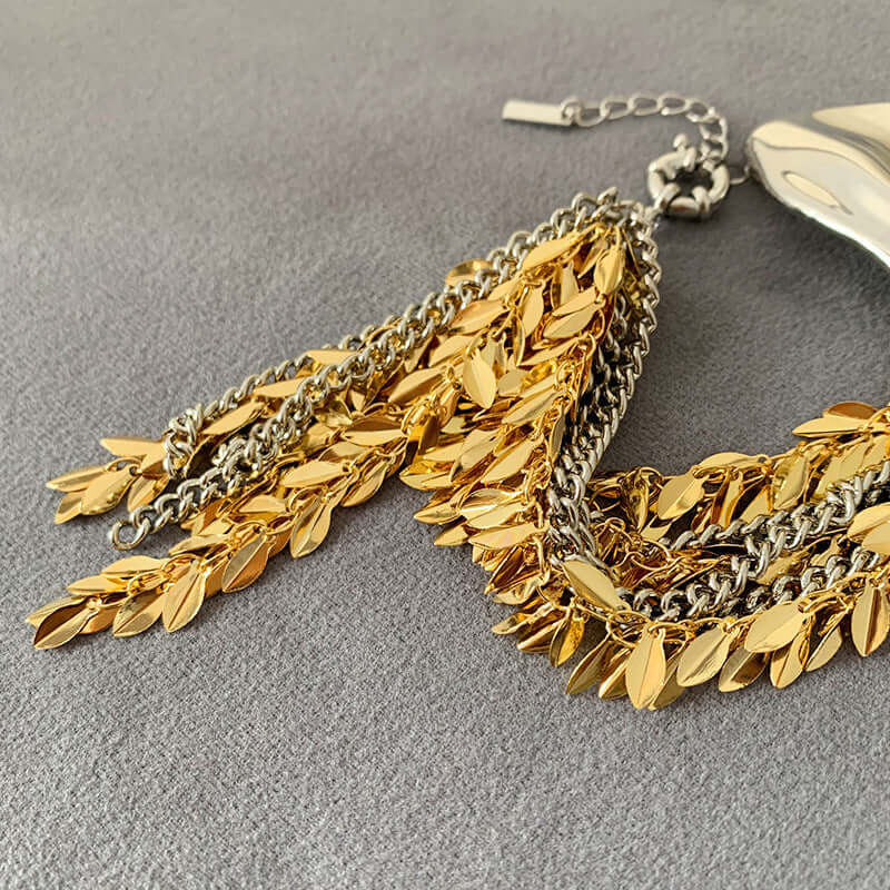 Exaggerated Metallic Two-Tone Leaf Statement Bracelet - Elegant Boho Jewelry for Women | Perfect for Parties, Weddings & Everyday Wear | R099