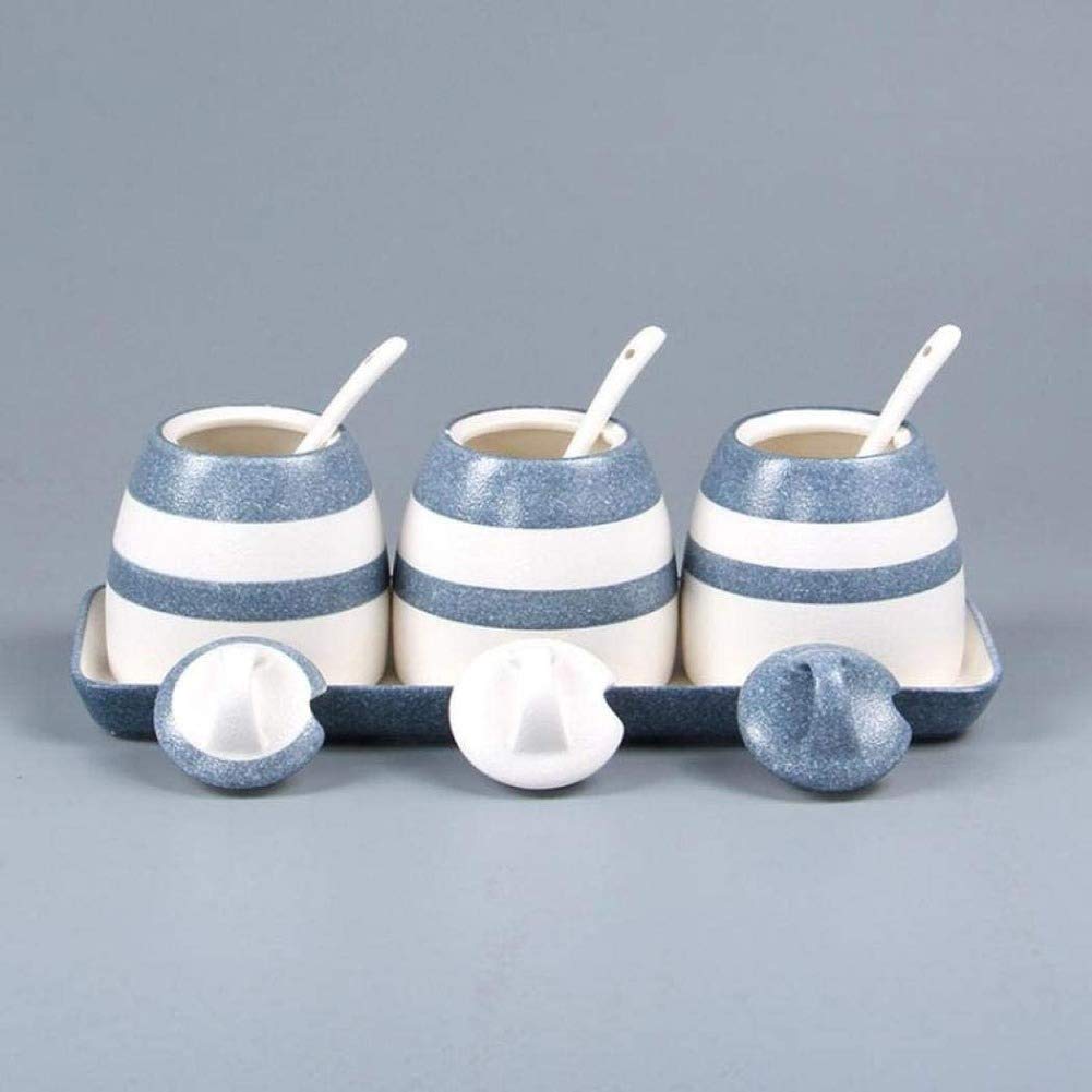 3-Piece Ceramic Sugar Bowl Set with Lids & Spoons - Airtight Spice Jars for Salt, Sugar, Flour & Seasonings | Perfect for Kitchen Storage, Baking & Coffee Station Organization