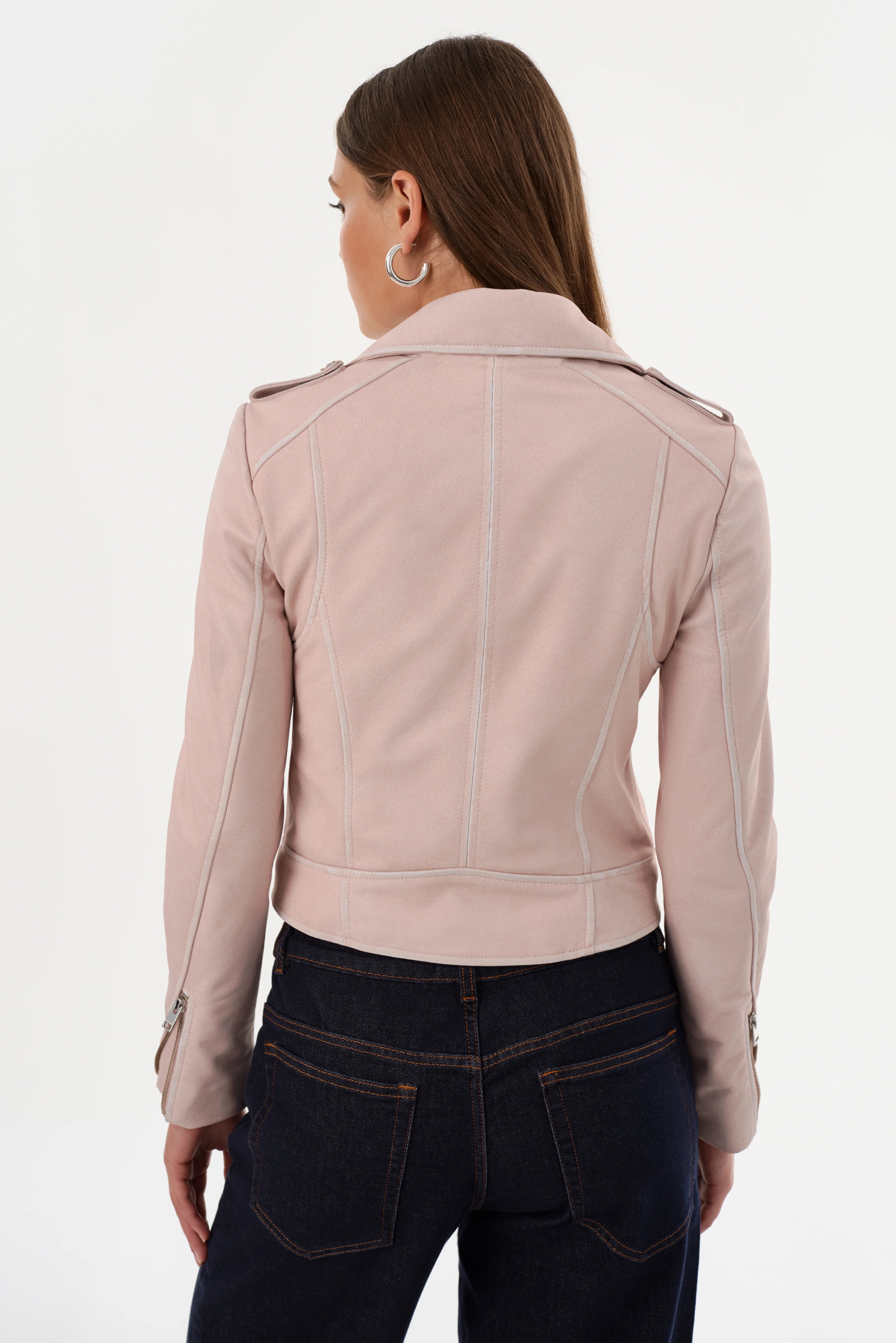 Women's Pink Denim Leather Biker Jacket - Stylish Motorcycle Jacket for Riding & Fashion | Perfect for Casual Outfits & Night Out