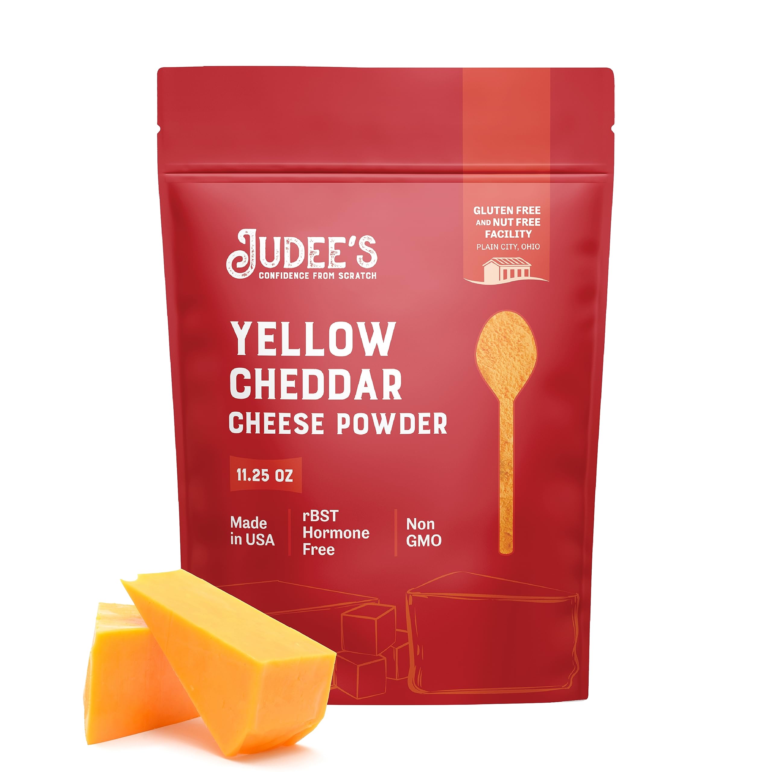 Judee's Gluten Free Yellow Cheddar Cheese Powder - 11.25oz (319g) | Non-GMO, rBST-Free, Nut-Free | Made in USA | Perfect for Popcorn, Mac & Cheese, Nachos & Baking