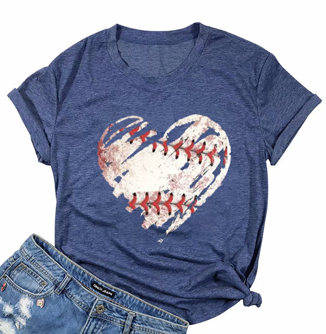 Women's Baseball Heart Graphic Tee - Short Sleeve Game Day Shirt for Baseball Fans | Perfect for Game Day Outfits & Casual Wear