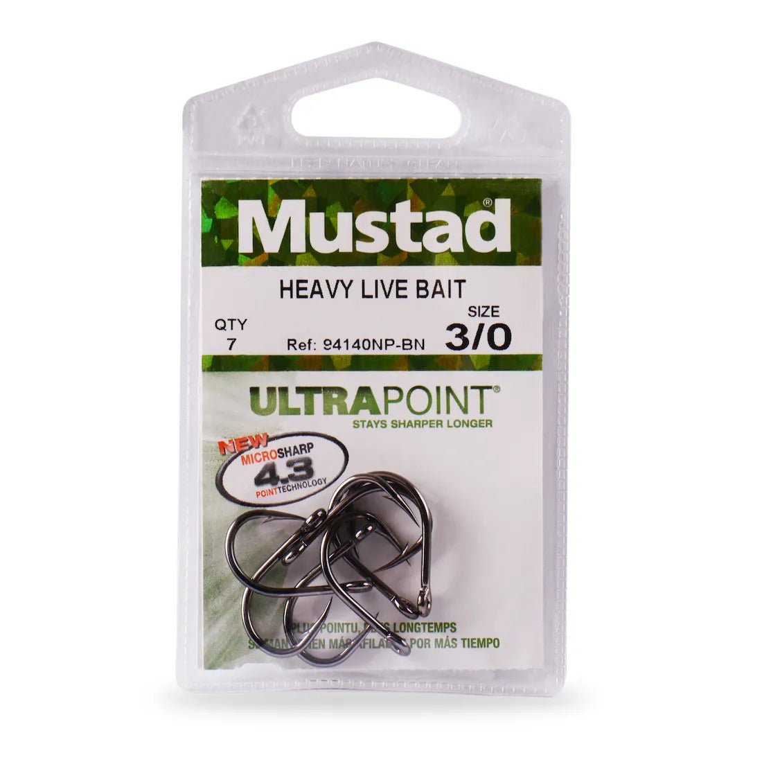 Mustad 94140BN 3X Strong Live Bait Fishing Hooks - Saltwater & Freshwater Fishing for Bass, Trout, and Walleye