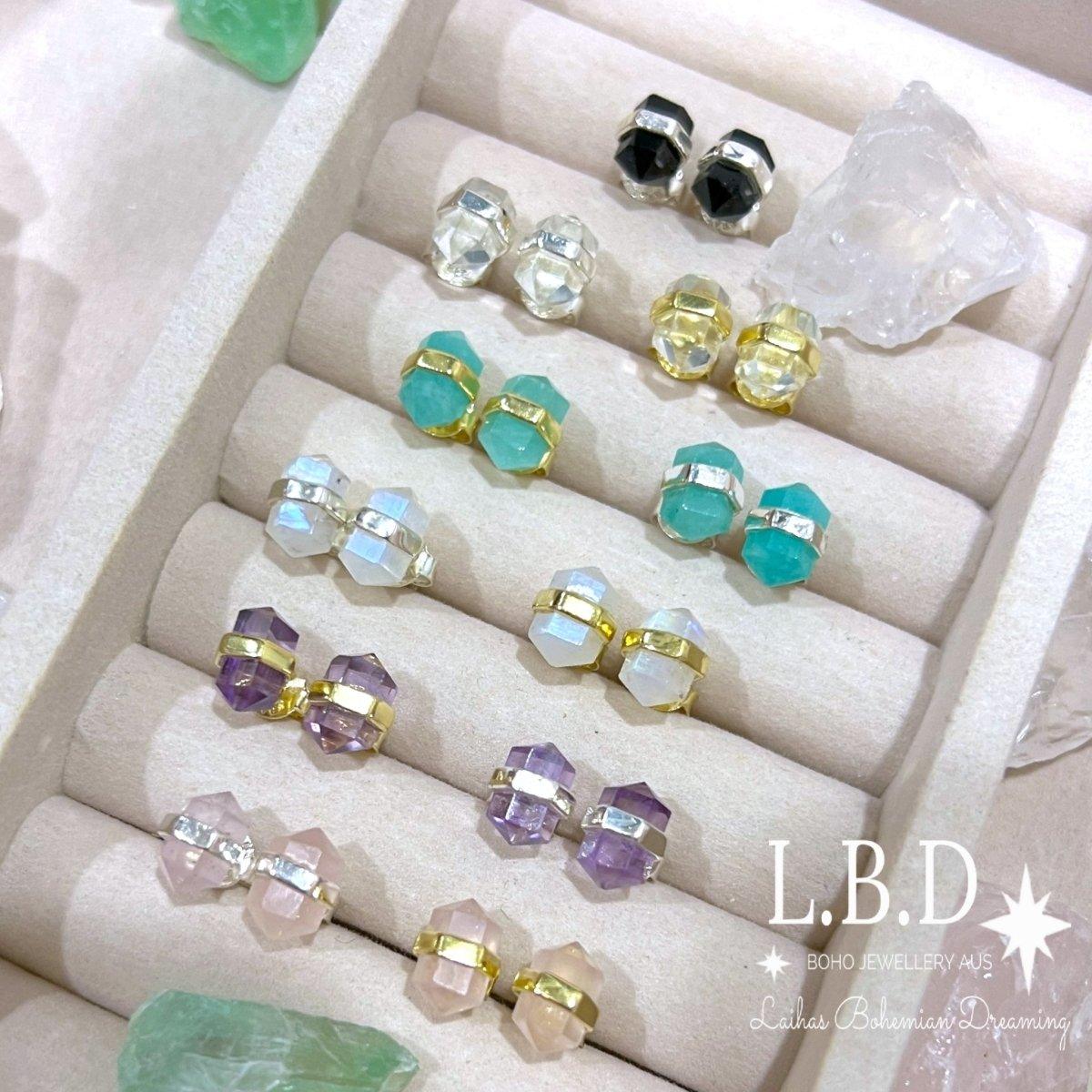 Laihas Crystal Kindness Gold Amethyst Stud Earrings for Women - Elegant Purple Gemstone Jewelry Gift for Birthday, Anniversary & Special Occasions