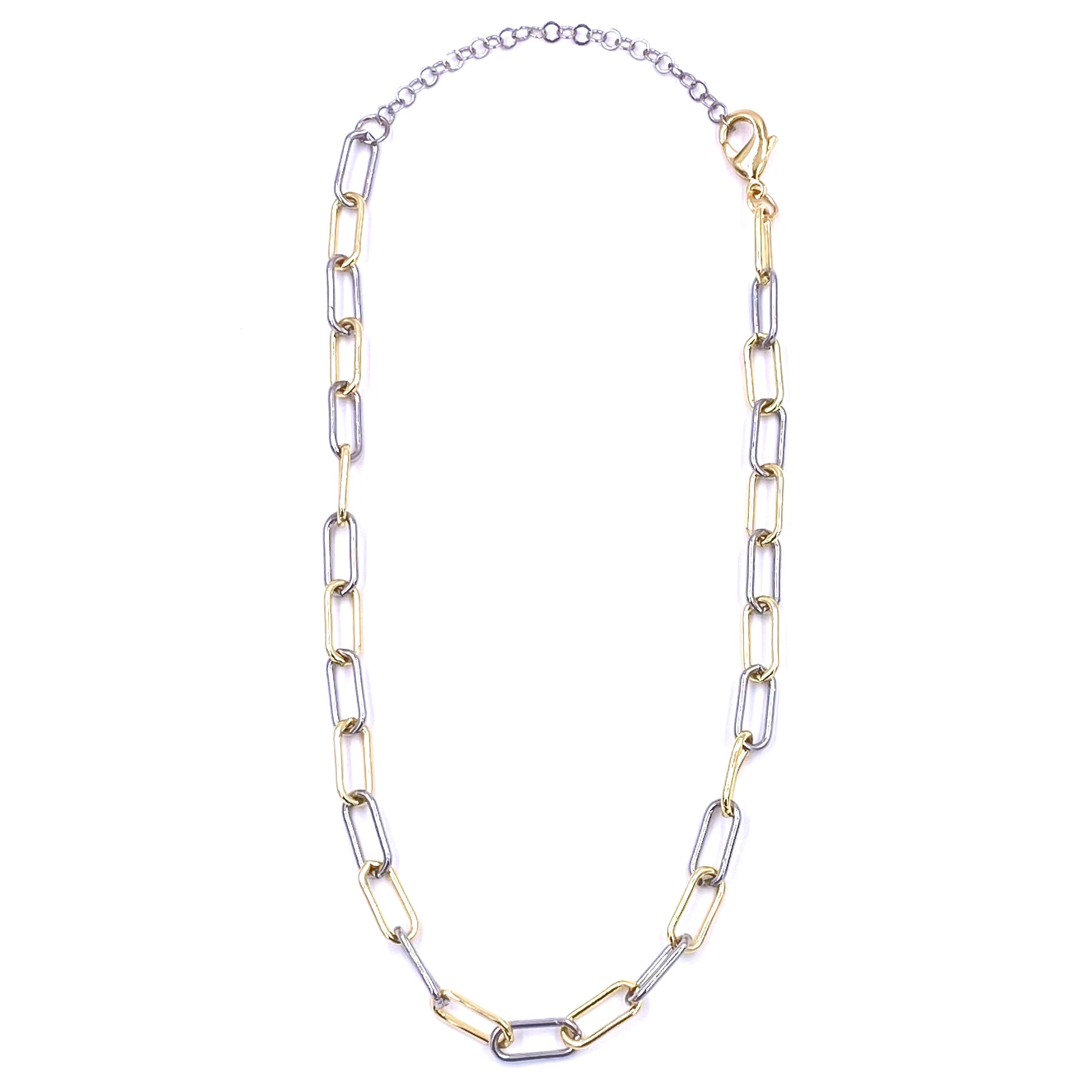 Ashley Gold Stainless Steel Gold Plated Two-Tone Link Chain Necklace for Women - Perfect for Everyday Wear, Parties & Gifts