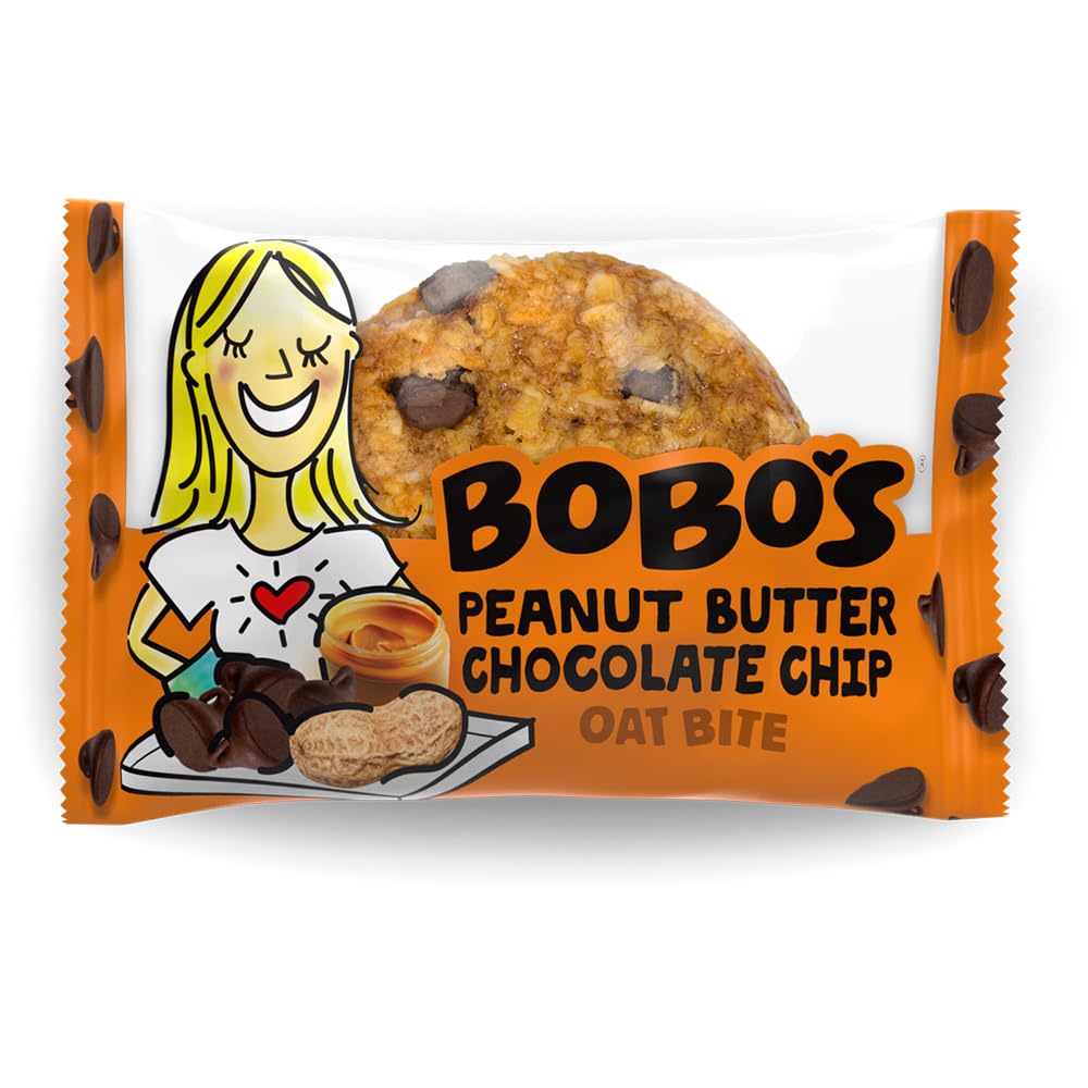 Bobo's Oat Bites Peanut Butter Chocolate Chip - Gluten Free Whole Grain Vegan Snacks (30 Pack, 1.3 oz per Bite) | Healthy On-The-Go Breakfast & School Lunch Snacks for Kids & Adults