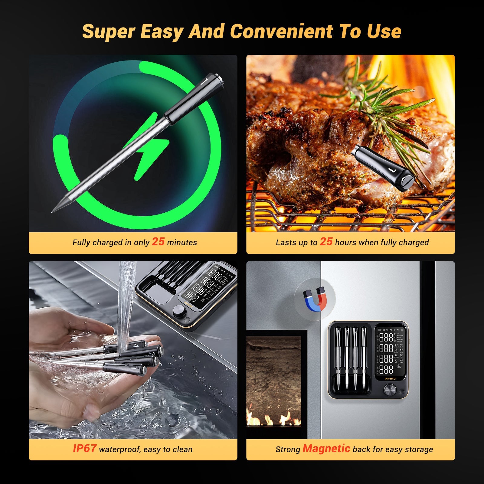 Wireless WiFi & Bluetooth Meat Thermometer for Grilling, Smoking, and Roasting - INT 14 BW - Perfect for BBQs, Kitchen Cooking, and Outdoor Camping