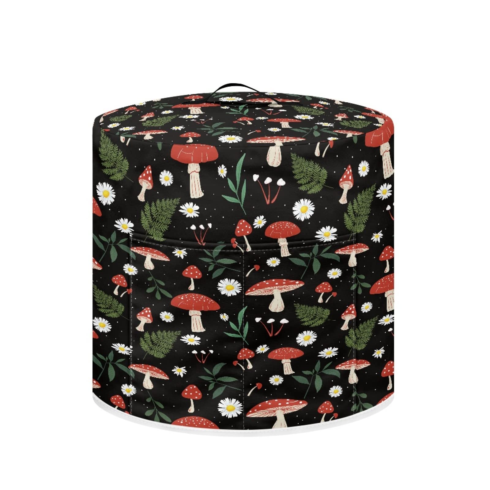 Xoenoiee 3 qt Black Mushroom Leaves Daisy Floral Print Pressure Cooker Cover - Universal Kitchen Appliance Dust Protector for Air Fryer, Rice Cooker, Stand Mixer & Steamer - Perfect for Home Cooking & Countertop Organization