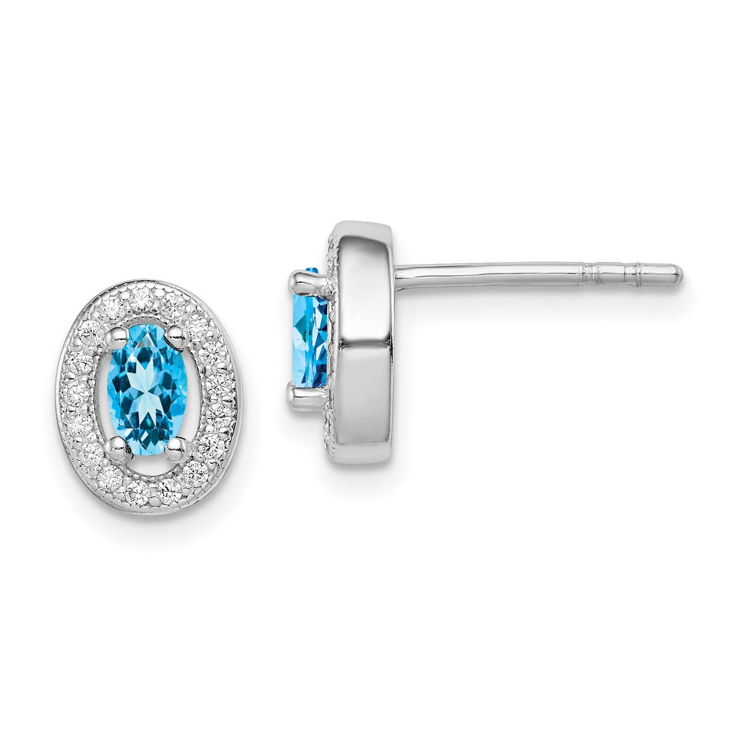Sterling Silver Blue and White CZ Oval Stud Earrings 9x8 mm - Elegant Jewelry for Women, Perfect for Parties, Weddings & Everyday Wear
