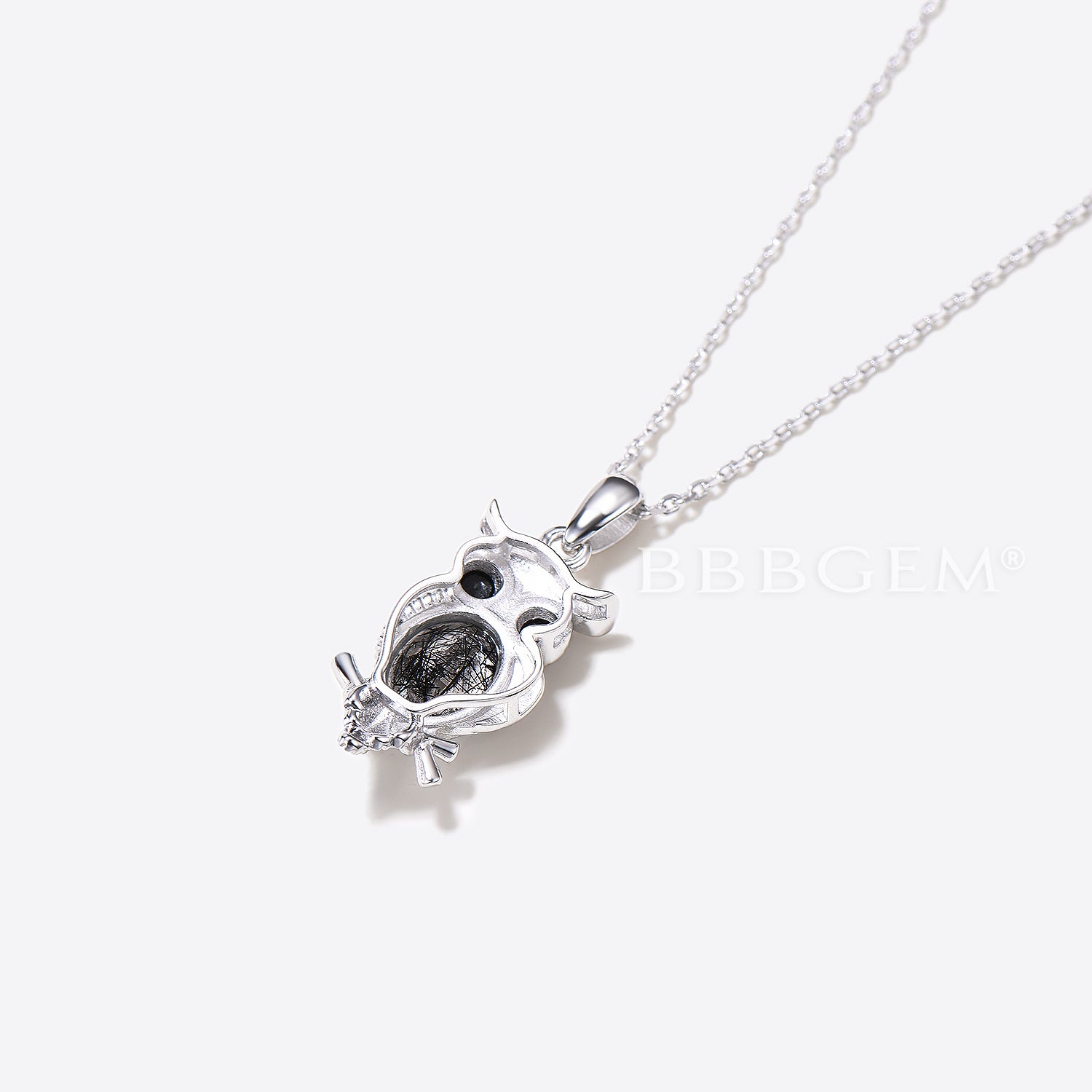 Natural Black Rutilated Quartz Oval Cut Owl Pendant Three Stone Necklace - Perfect for Spiritual Healing, Boho Jewelry & Unique Gift Giving