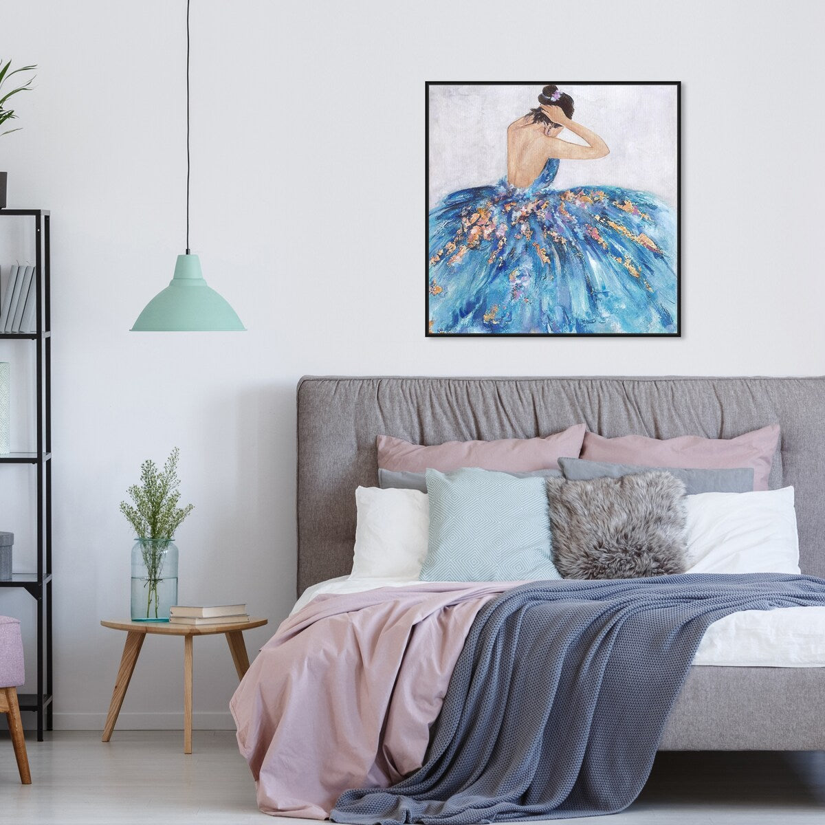 Elegant Blue Princess Dress Glam Canvas Wall Art Print - Festive & Stylish Home Decor for Bedroom, Living Room, or Nursery