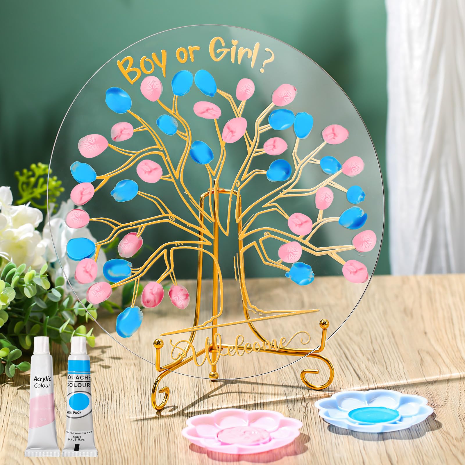Pasimy Gender Reveal Fingerprint Tree Kit - Baby Shower Guest Book & Party Game for Boy or Girl Reveal - Unique Keepsake for He or She Celebrations (Classic) - Perfect for Baby Showers, Gender Reveal Parties & Family Memories