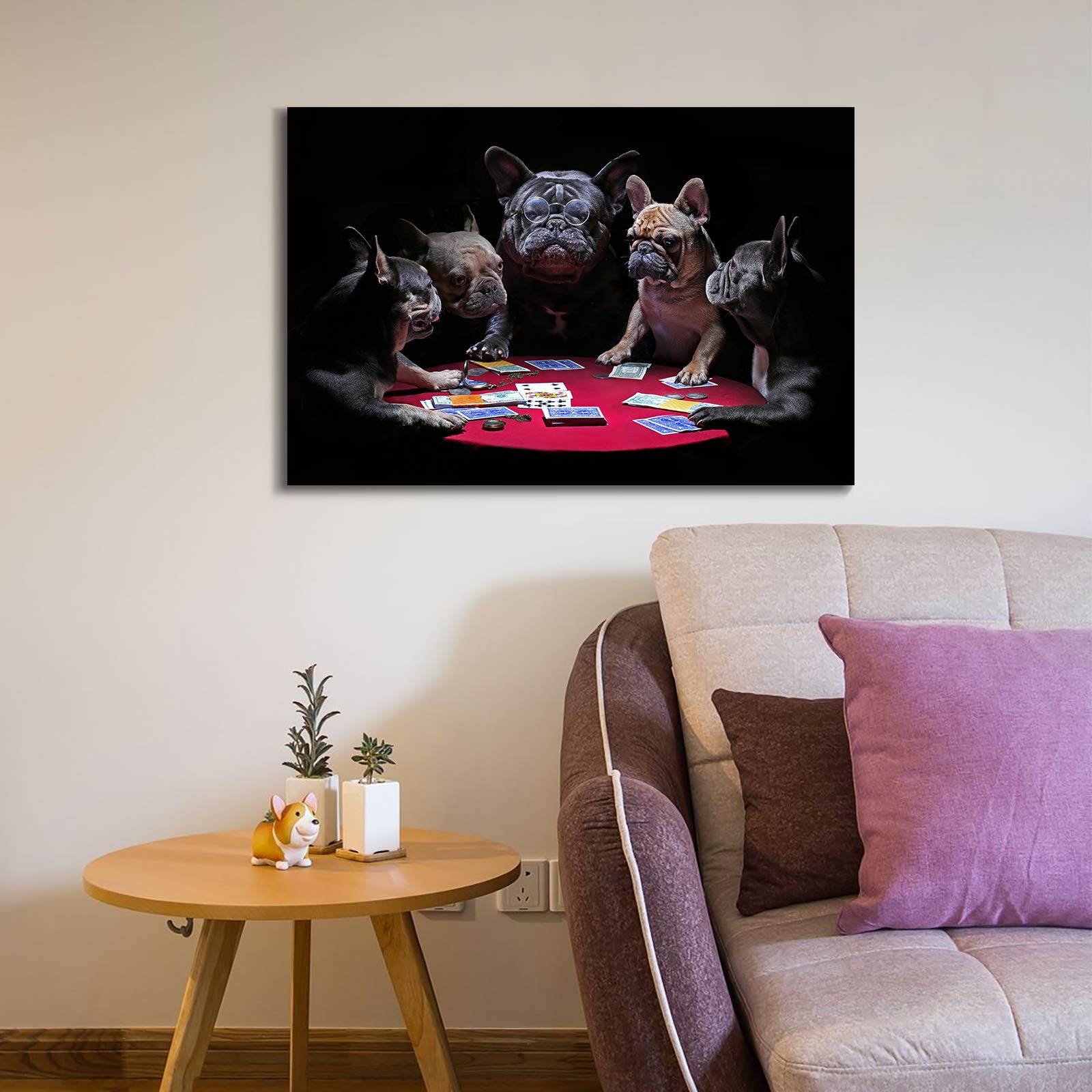 Denozer - Dogs Playing Poker by Cassius Marcellus Coolidge Oil Painting Reproduction - Premium Giclee Canvas Print Wall Art - Ready to Hang Gallery Wrap (48x32 inches) - Perfect for Man Cave, Game Room or Home Theater Decor