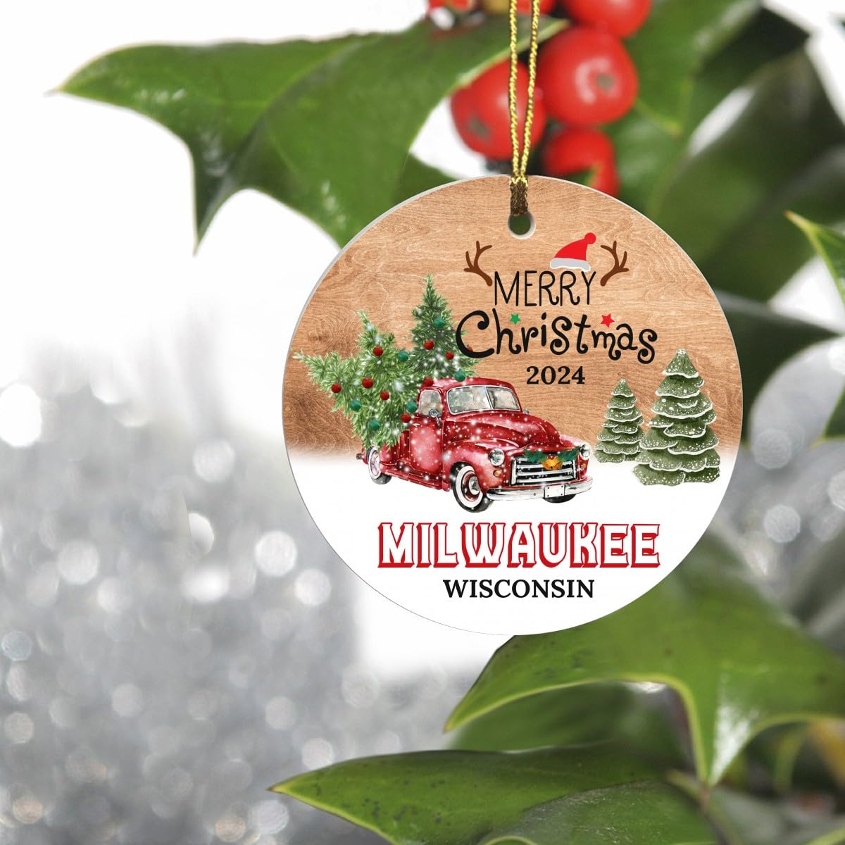 **2024 Milwaukee Wisconsin Christmas Tree Ornament – Custom Hometown Keepsake Gift – 3