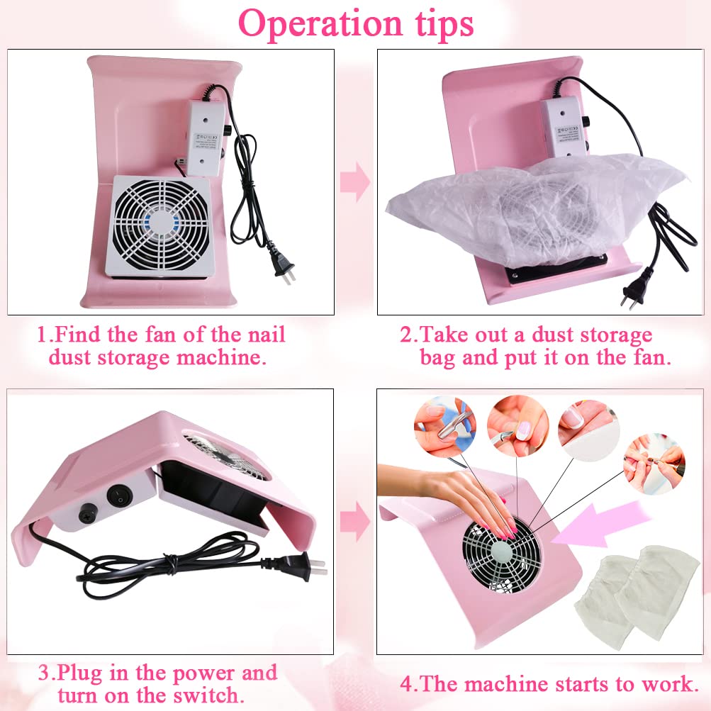 40W Pink Nail Dust Extractor for Manicure & Gel Removal - Salon & Home Use