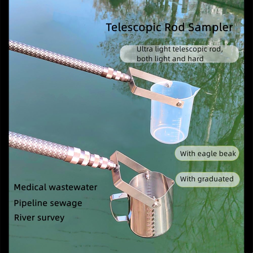 Stainless Steel Telescopic Water Sampling Rod - 6M Extendable Dipper with 500ML Pendulum Beaker for Vertical Swing Sampling | Ultra Light & Durable for Lakes, Rivers, Pools & Environmental Testing