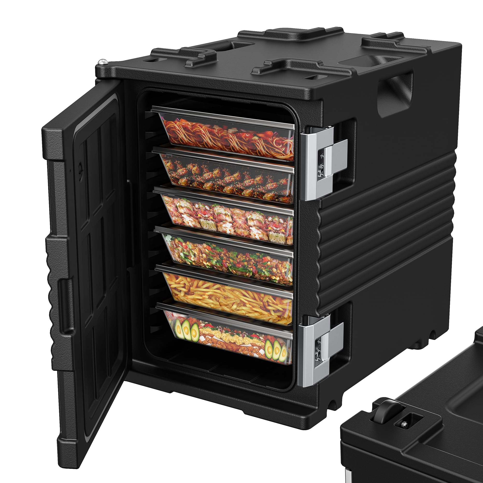 95Qt Stainless Steel Catering Food Warmer with Wheels - 304 Stainless Steel Latch & Door Shaft - Insulated Hot Box for Parties, Events & Outdoor Catering - Fits 6 Full-Size Pans (Pans Not Included) - Perfect for Buffets, Weddings & Food Delivery Services
