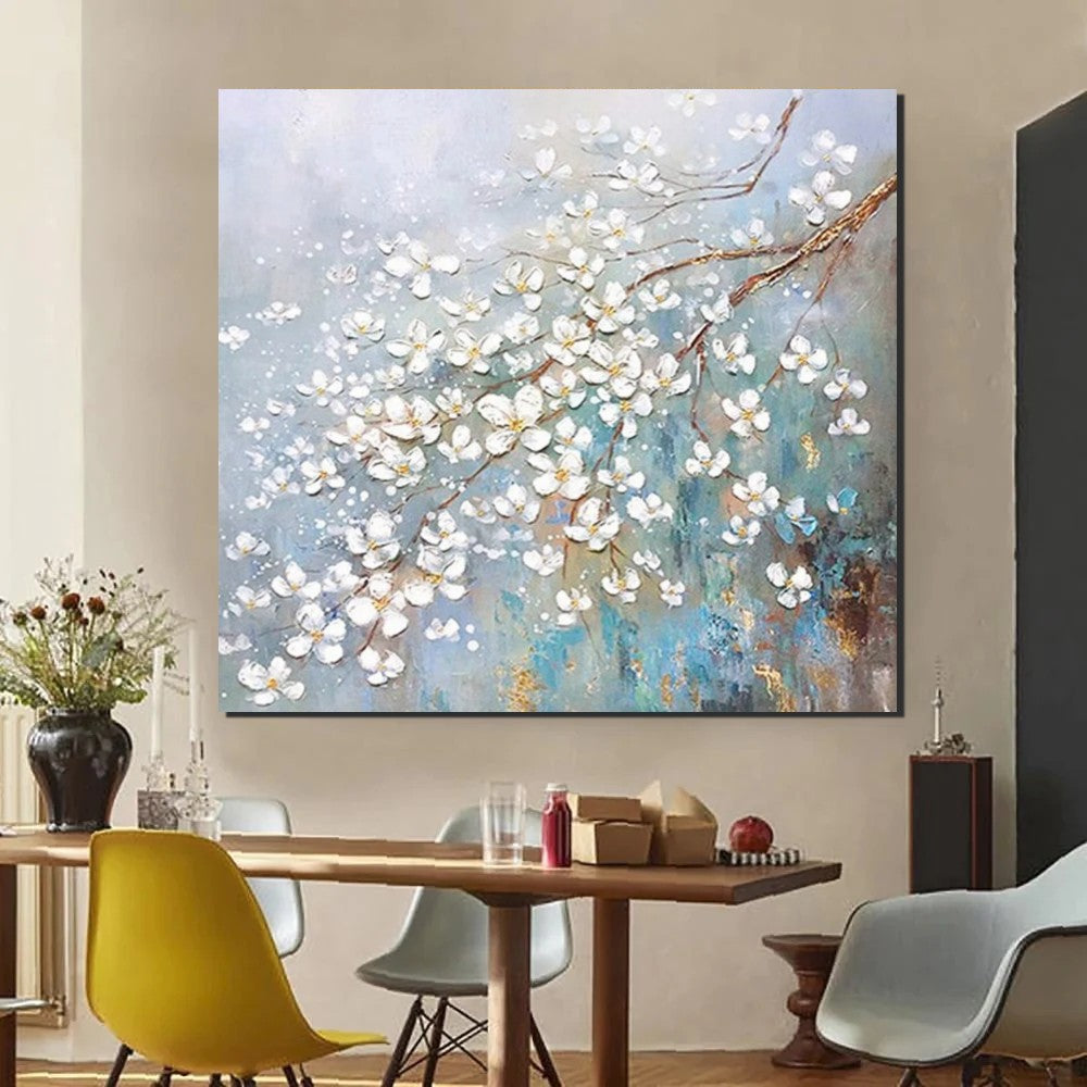 Extra Large Abstract Flower Painting on Canvas - Hand Painted Wall Art with Heavy Texture for Bedroom Decor | Modern Home & Office Wall Decor Ideas