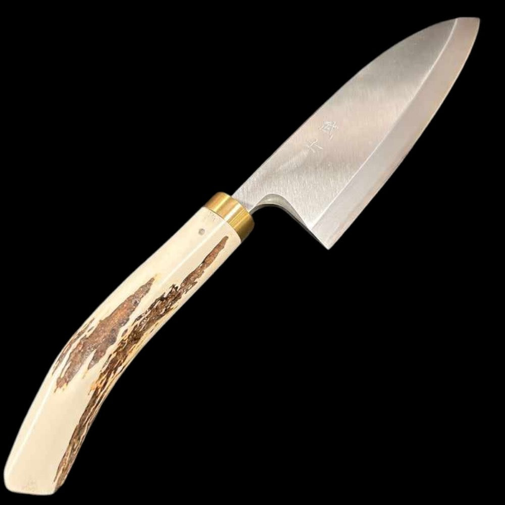 Takeshi Saji Ginsan #3 165mm Deba Knife with Deer Horn Handle - Premium Japanese Kitchen Knife for Sushi, Fish Filleting & Professional Cooking