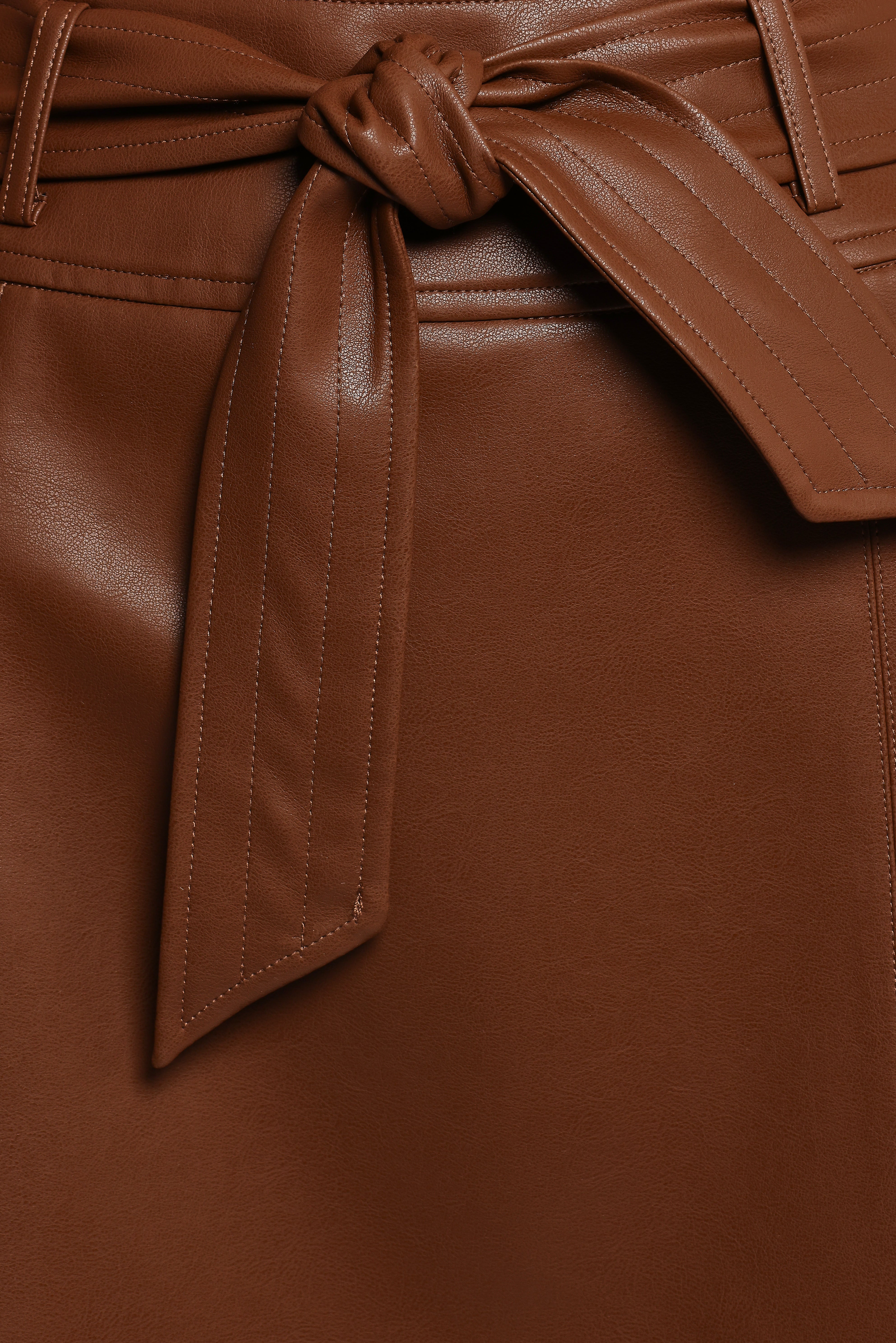 Adaline Faux Leather Midi Skirt for Women - Stretchy High Waist Pencil Skirt (Brown) - Perfect for Office, Date Night & Fall Fashion Outfits