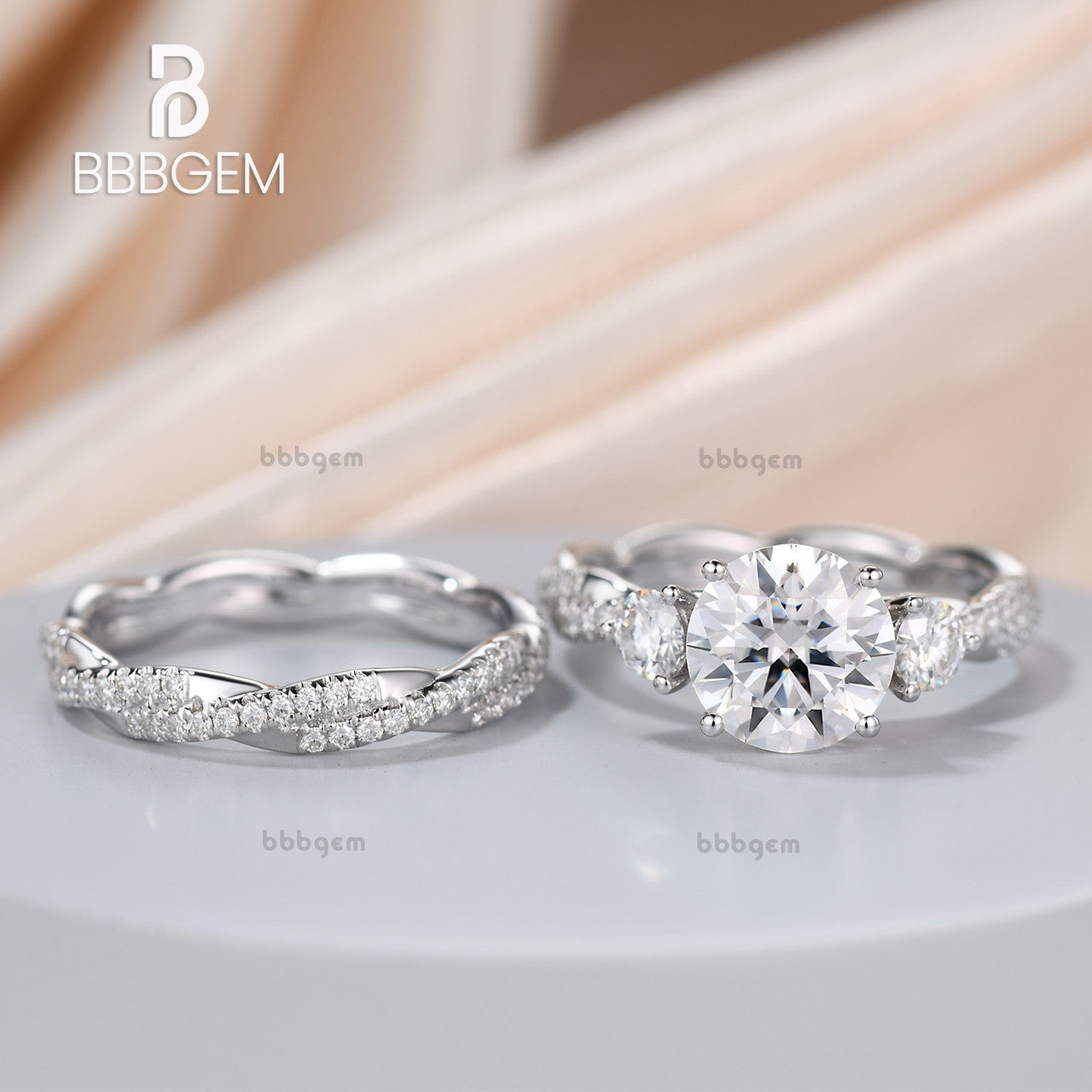 Forever One Moissanite Infinity Engagement Ring - 8mm Round 3 Stone Twist Diamond Wedding Band, 14K White Gold Full Eternity Bridal Set | Perfect for Proposals, Anniversaries & Romantic Occasions
